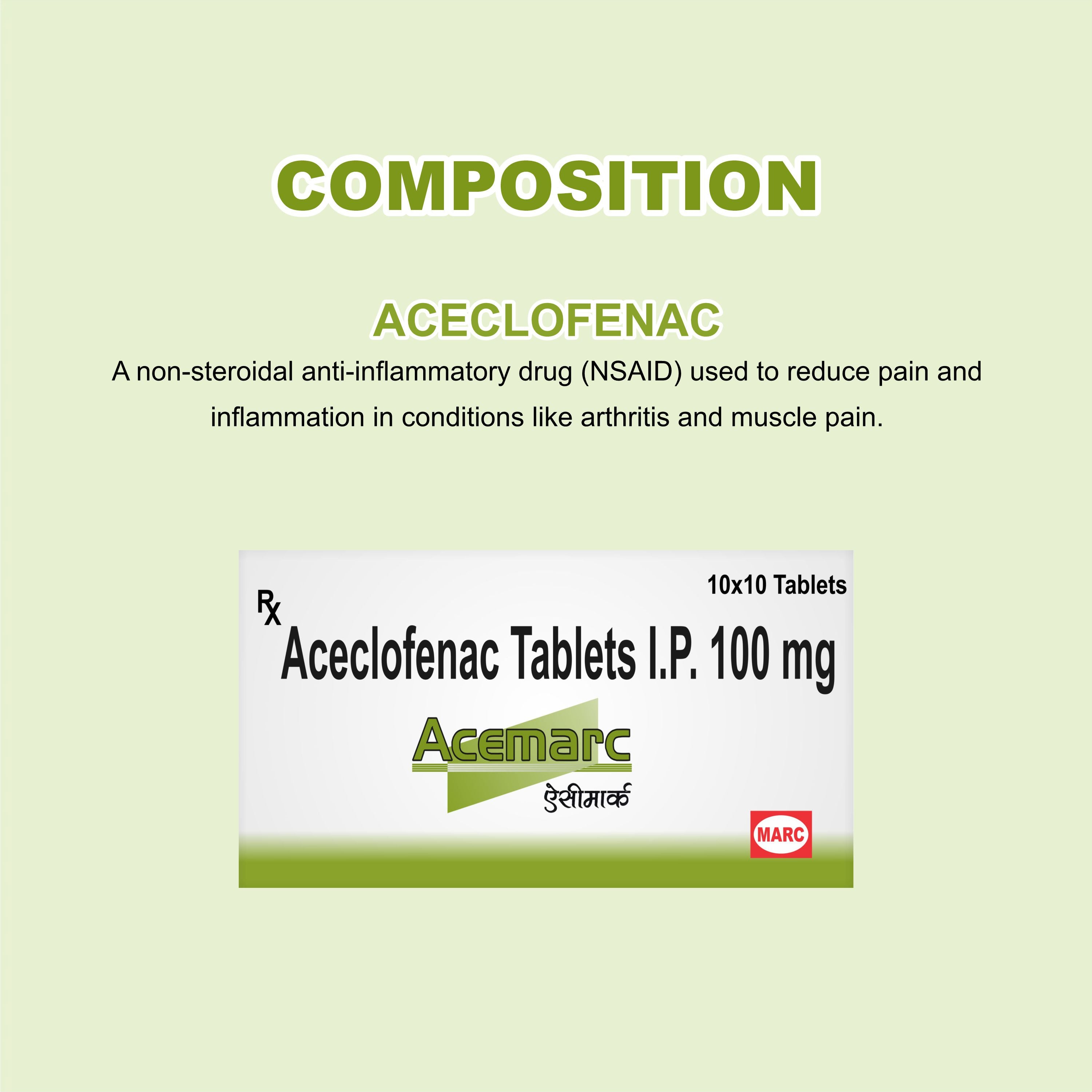 Acemarc I.P 100mg Tablet – Powerful Relief from Pain & Inflammation(1Box)