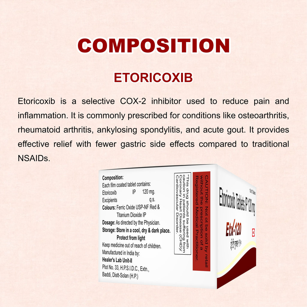 Etx Tablet (Etoricoxib 120 mg) – Strong Relief from Pain & Inflammation ( Pack of 2 Strip)