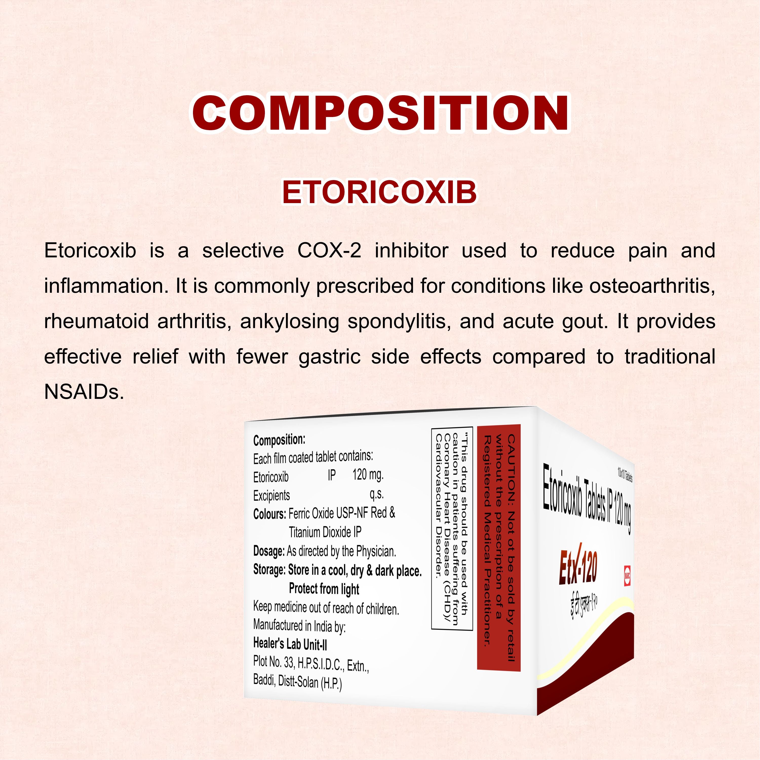 Etx Tablet (Etoricoxib 120 mg) – Strong Relief from Pain & Inflammation ( Pack of 2 Strip)