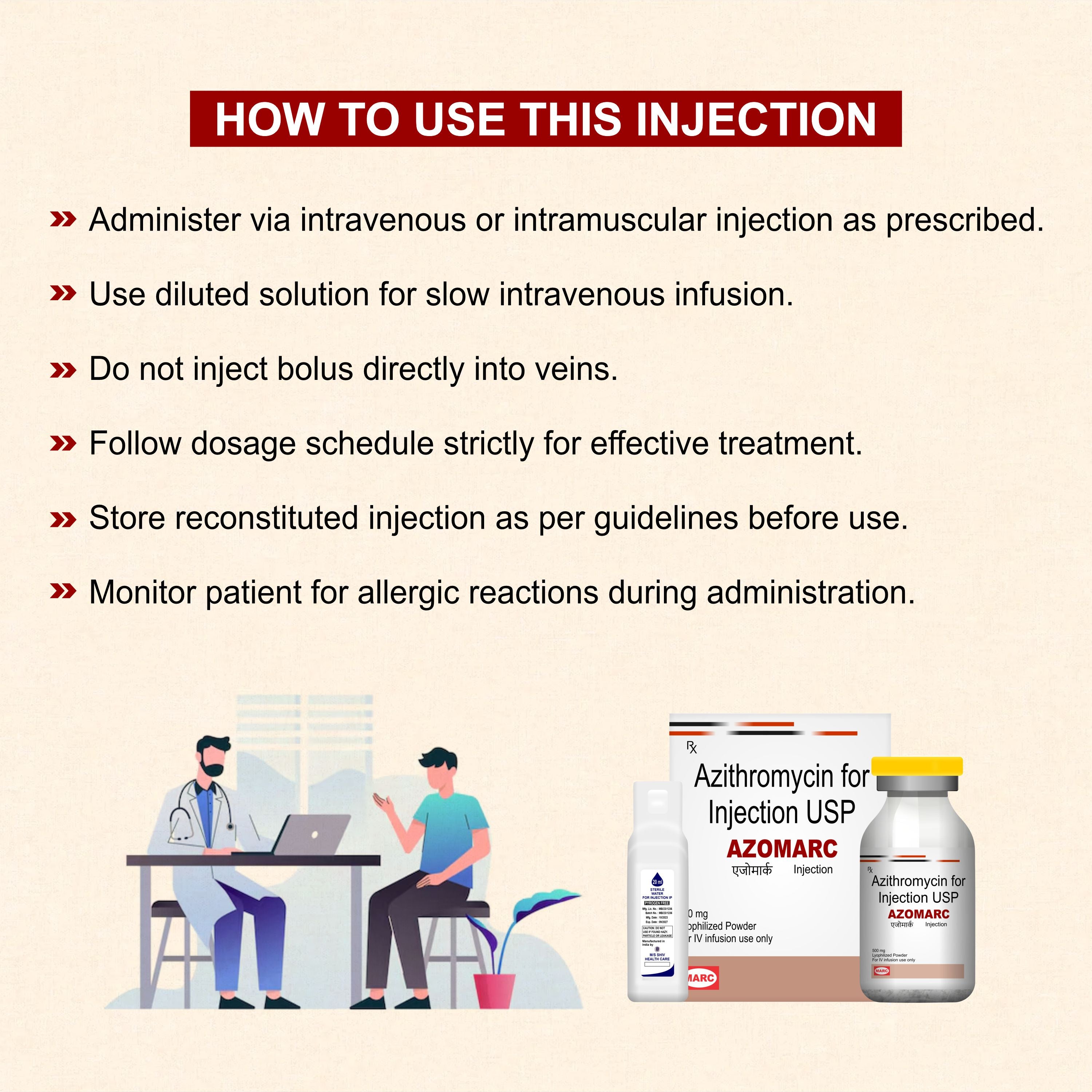 Azomarc Injection (Azithromycin) – Fast-Acting IV Antibiotic for Serious Infections(Pack of 2)