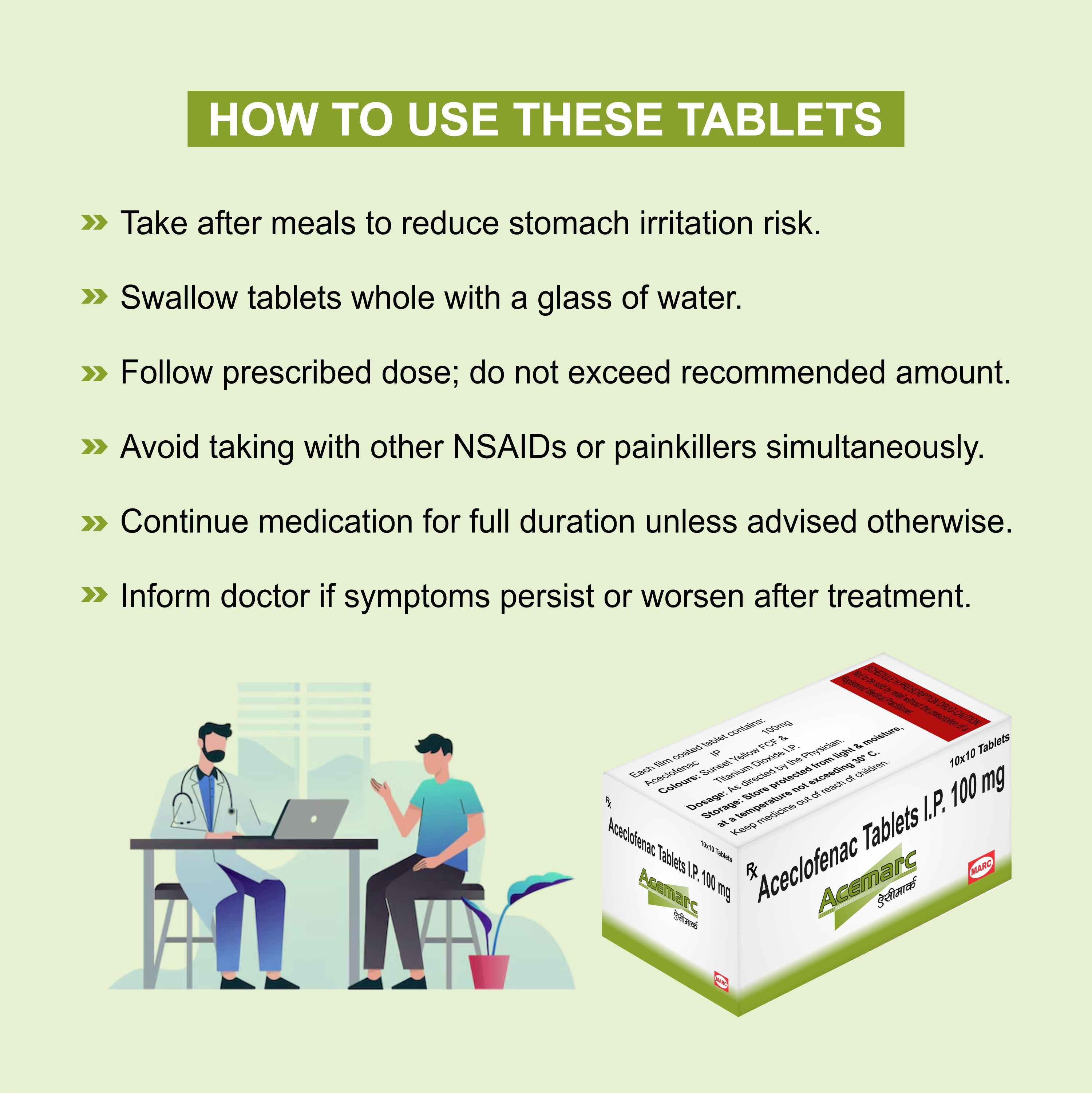 Acemarc I.P 100mg Tablet – Powerful Relief from Pain & Inflammation(1Box)