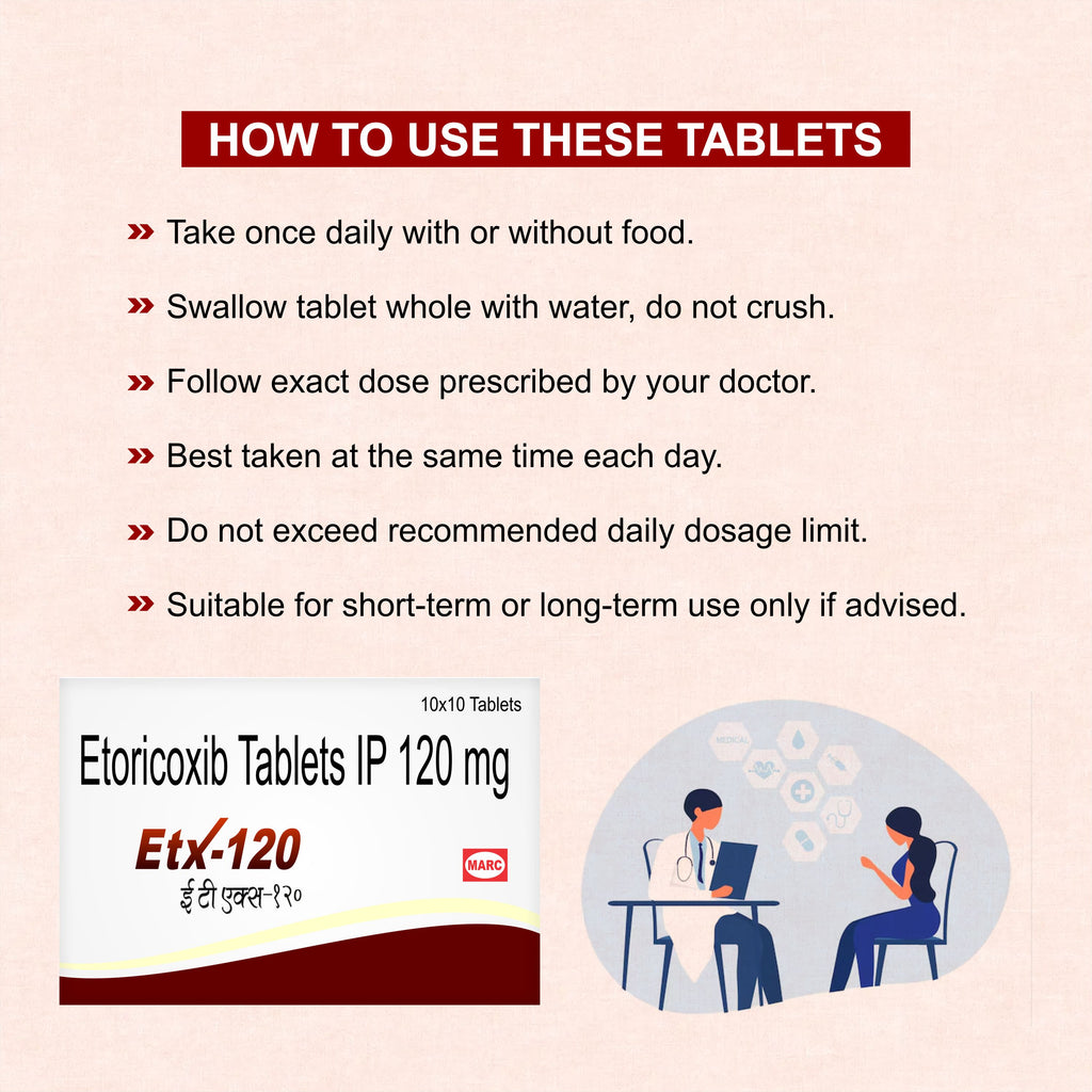 Etx Tablet (Etoricoxib 120 mg) – Strong Relief from Pain & Inflammation ( Pack of 2 Strip)