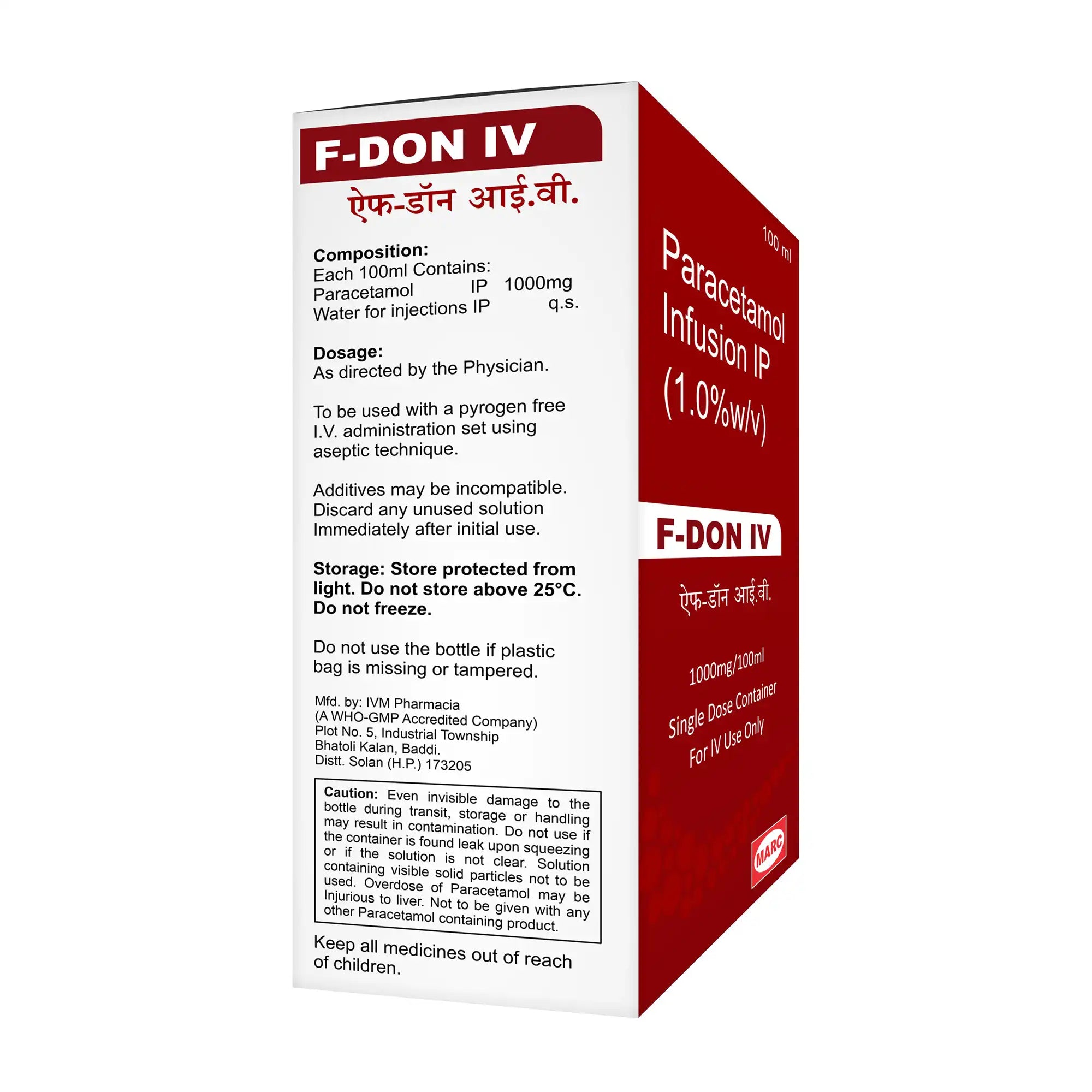 Buy F Don IV Paracetamol 500mg Infusion for Fast Fever and Pain Relief