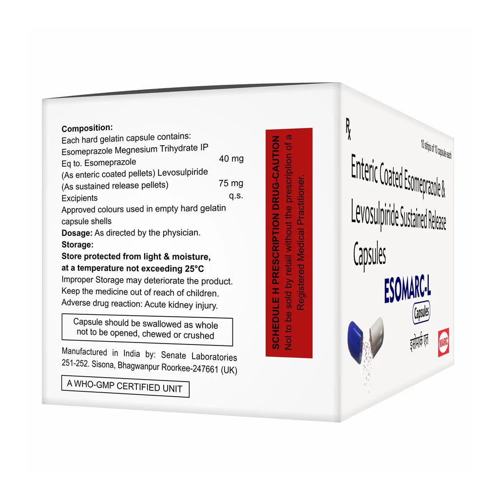 Esomarc-L Esomeprazole & Levosulpiride Capsule – Acidity, Nausea & Slow Digestion Relief