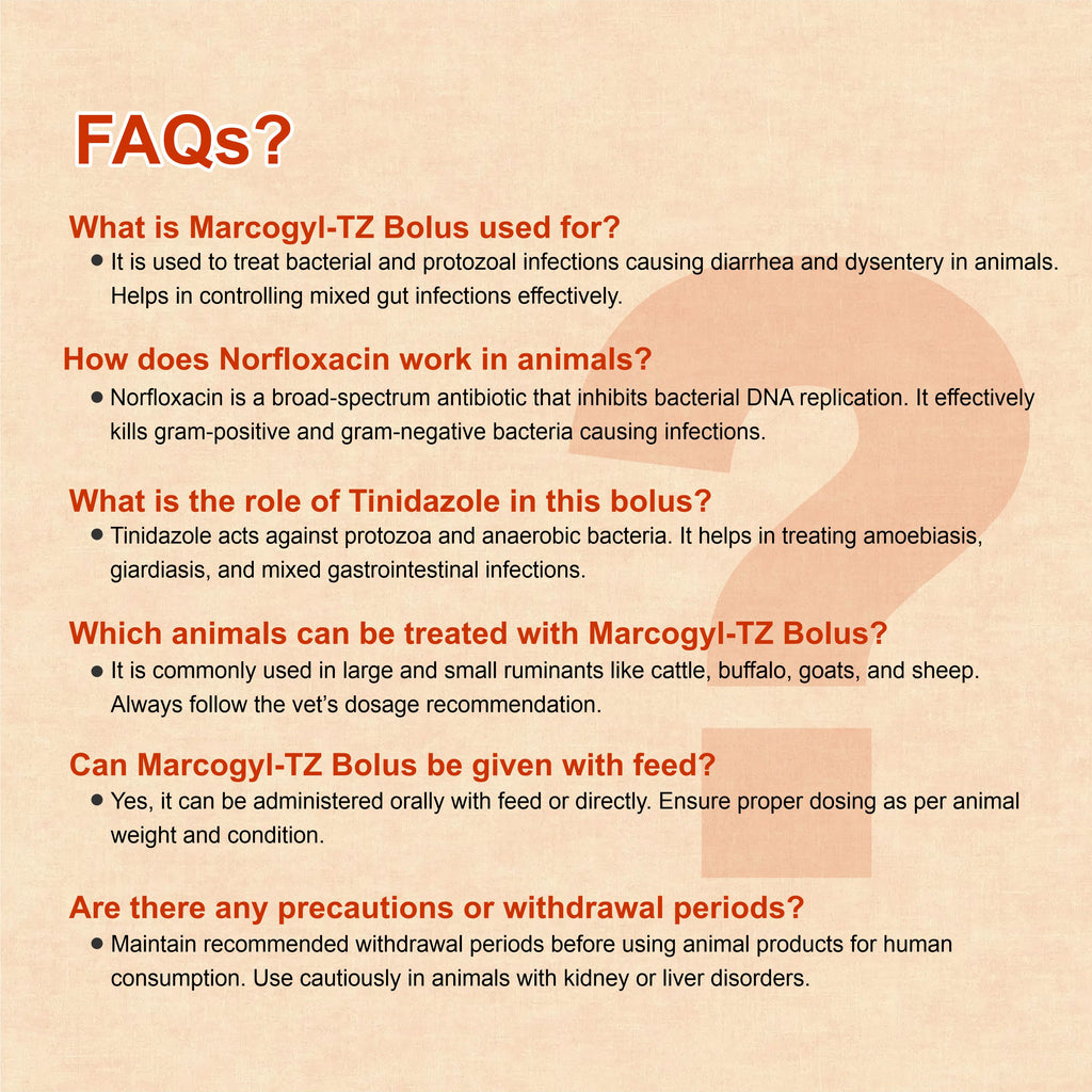 Marcogyl TZ Bolus – Norfloxacin + Tinidazole Veterinary Bolus