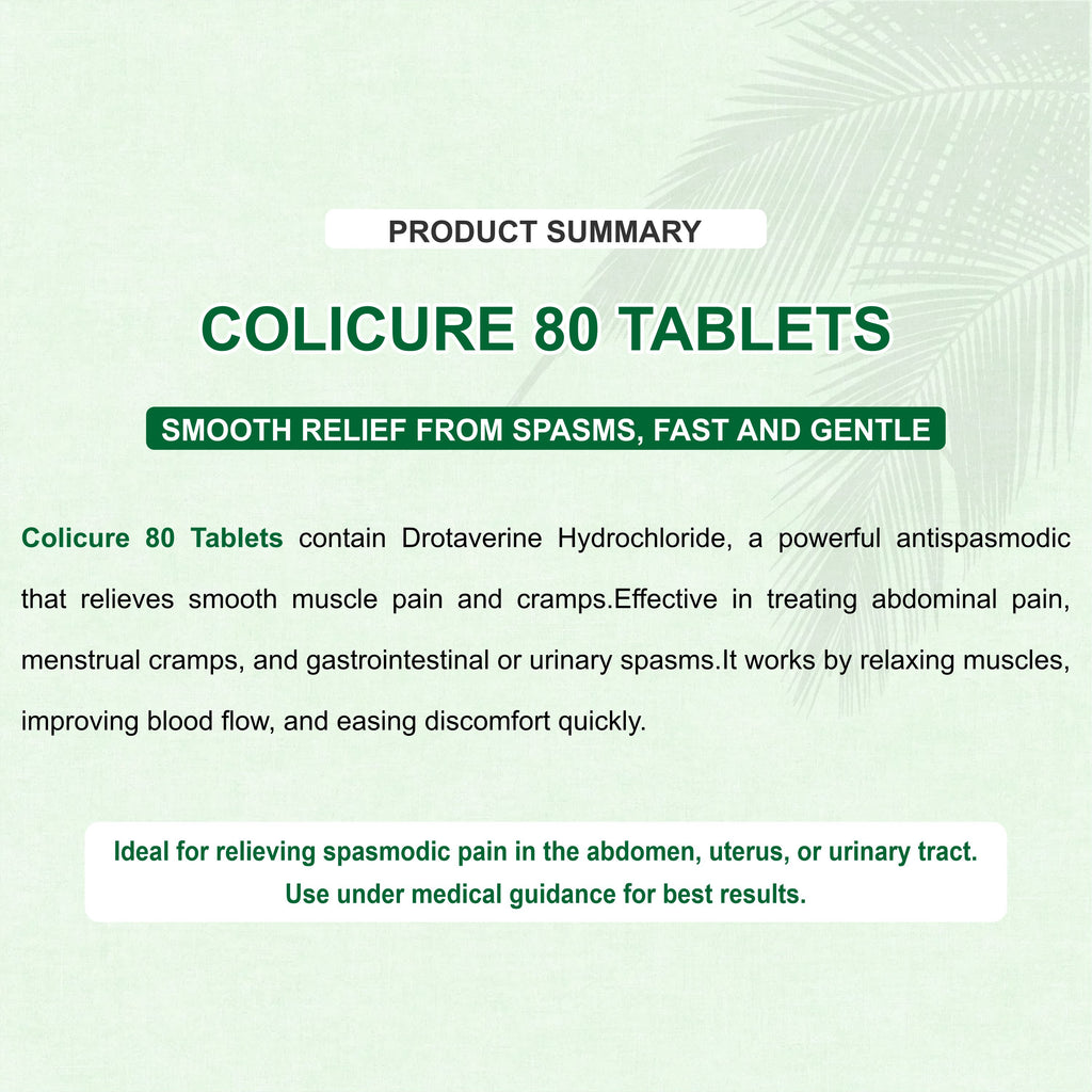 Colicure-80 Drotaverine 80mg Tablet – Abdominal Cramps, Colic & Spasm Relief