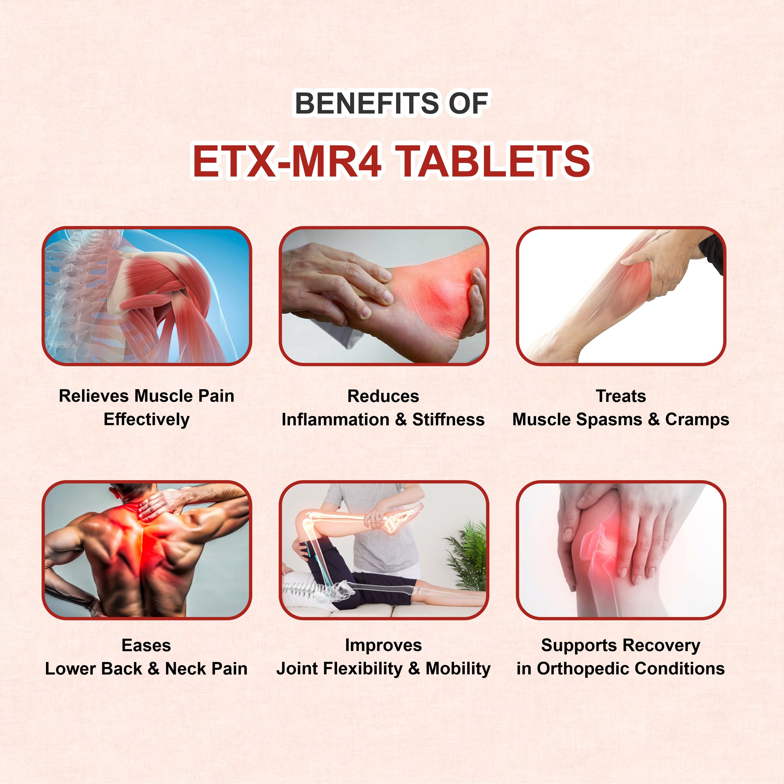 Etx M4 Tablet – Dual Action Pain Relief & Muscle Relaxant for Joint, Back, and Muscle Spasms