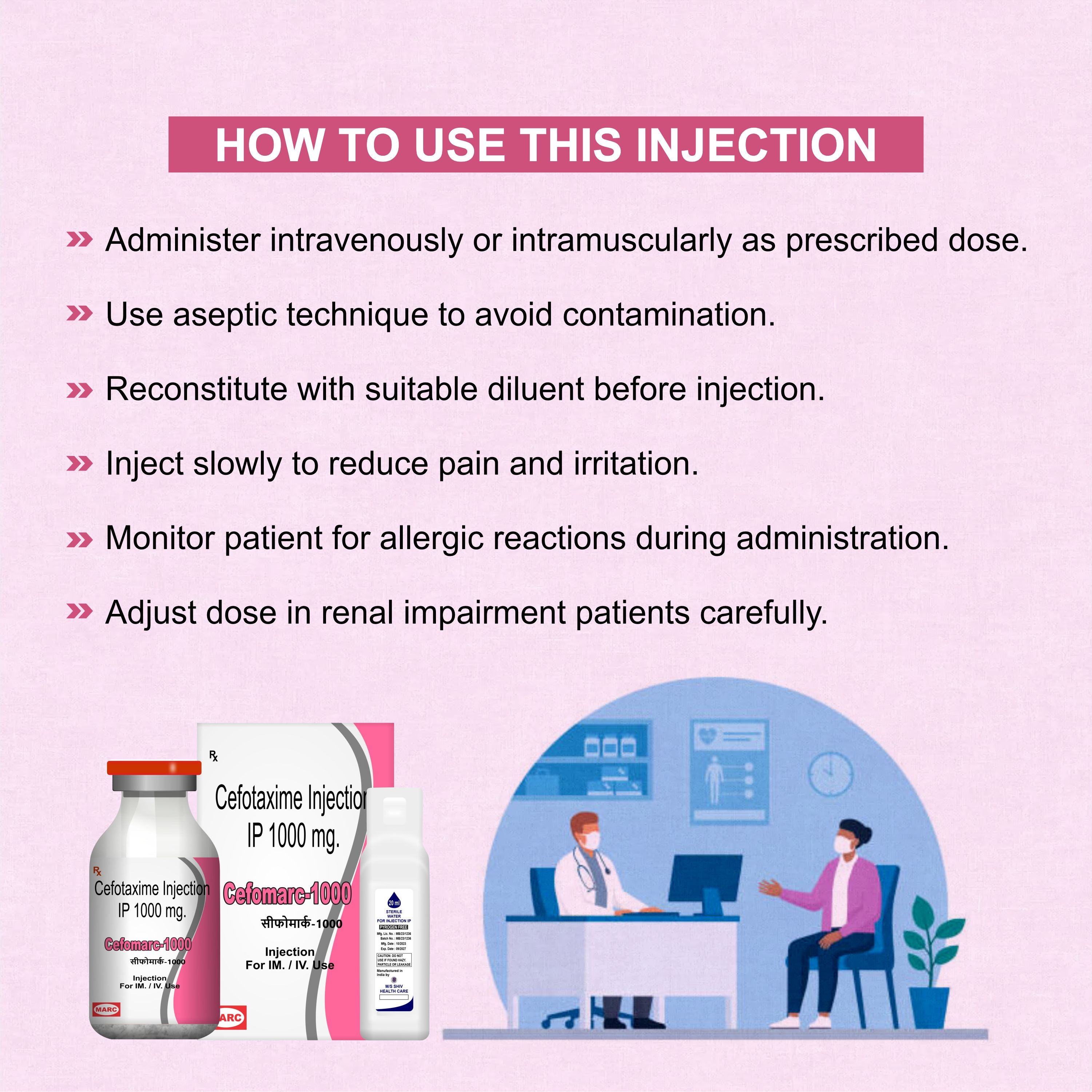 Cefomarc 1000 Injection – Fast-Acting IV Antibiotic for Serious Bacterial Infections (Pack of 6)