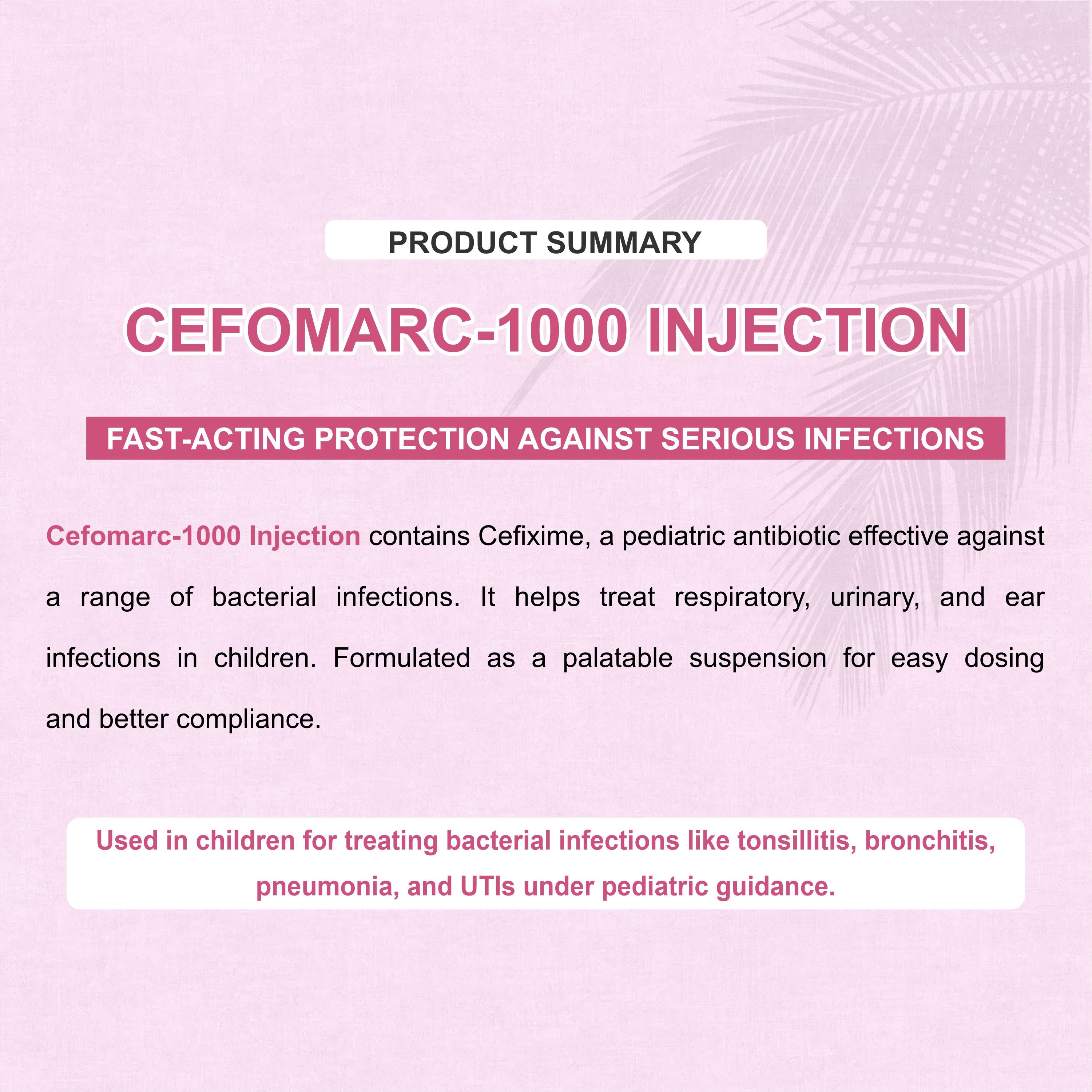 Cefomarc 1000 Injection – Fast-Acting IV Antibiotic for Serious Bacterial Infections (Pack of 6)