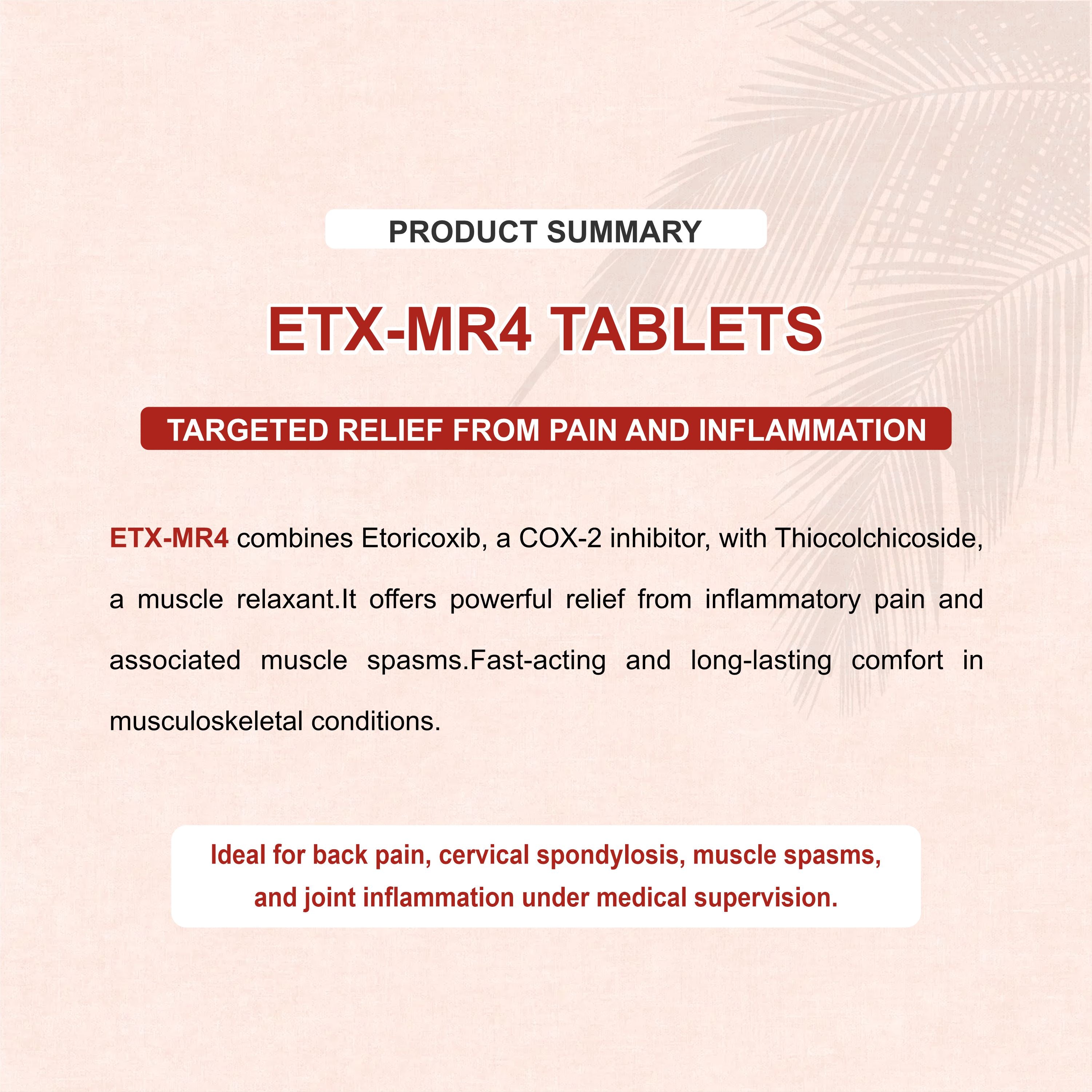 Etx M4 Tablet – Dual Action Pain Relief & Muscle Relaxant for Joint, Back, and Muscle Spasms