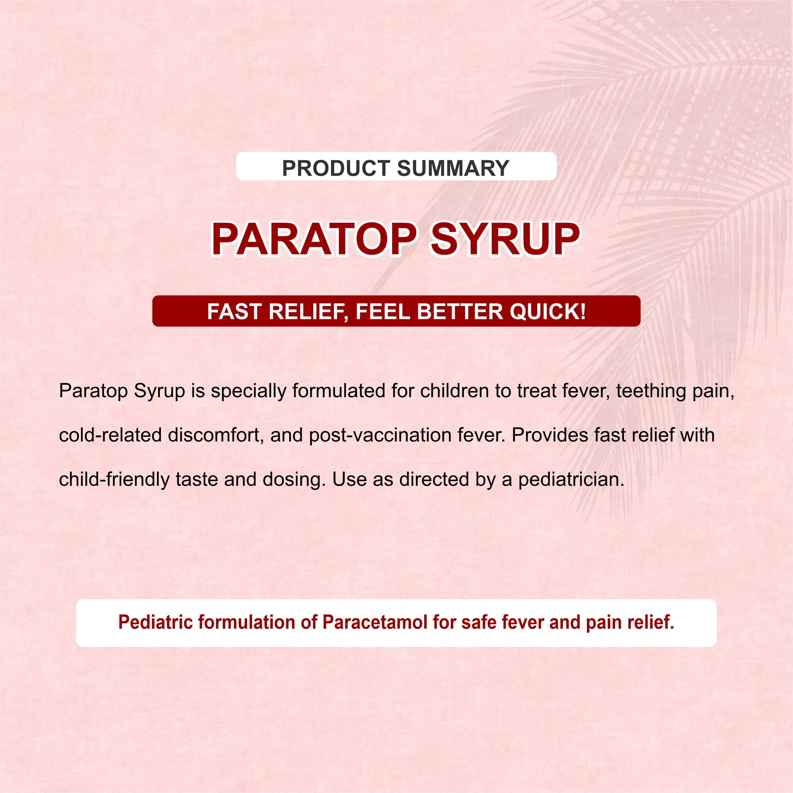 Paratop Paracetamol Syrup 60ml – Fever & Pain Relief Syrup for Children