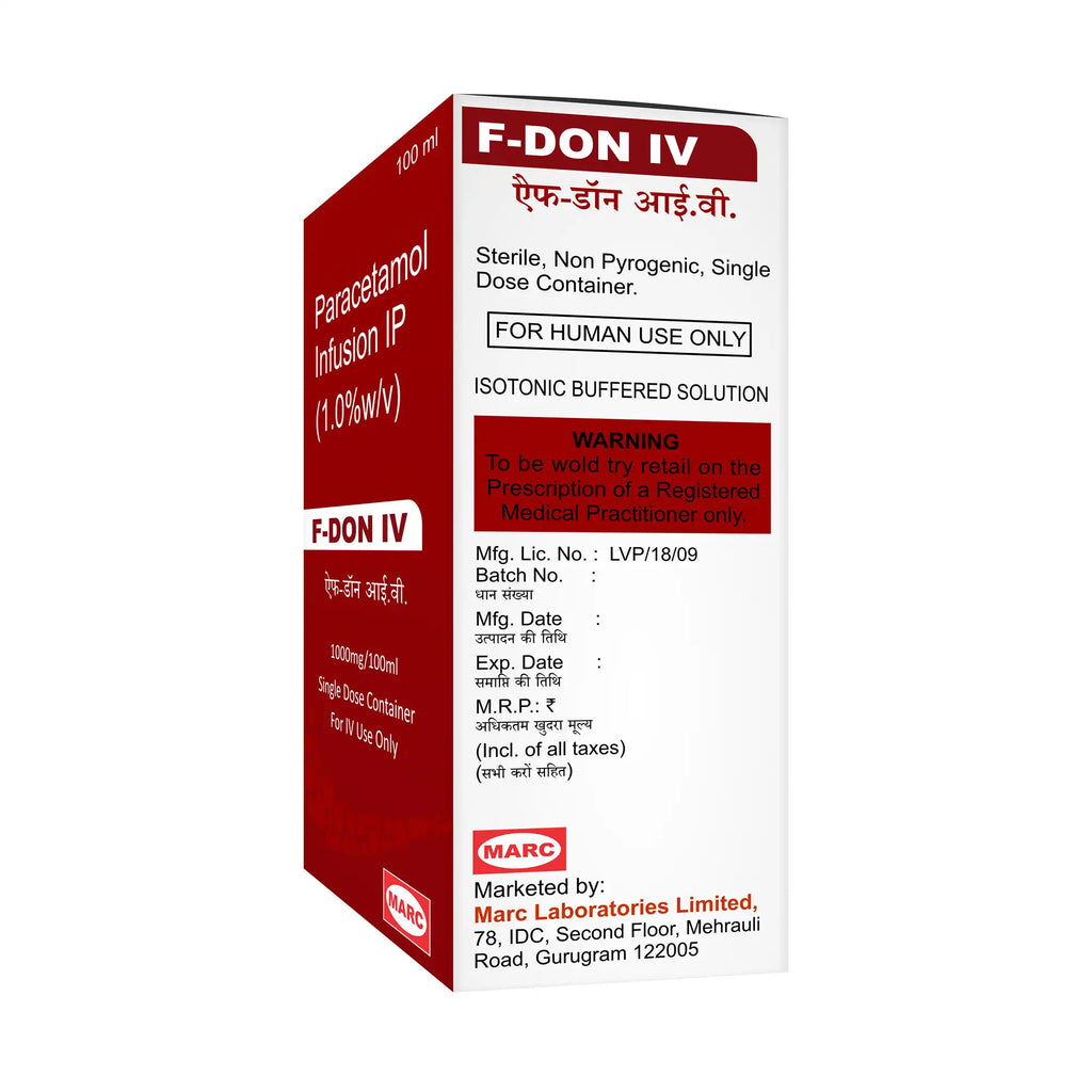 Buy F Don IV Paracetamol 500mg Infusion for Fast Fever and Pain Relief