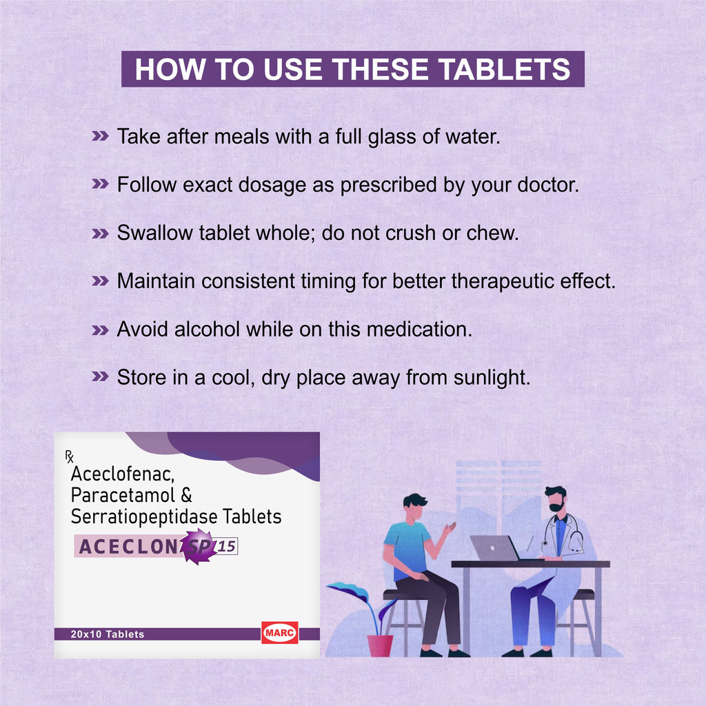 Marc Aceclon SP 15 Tablets – Triple Action Relief for Pain, Swelling & Inflammation