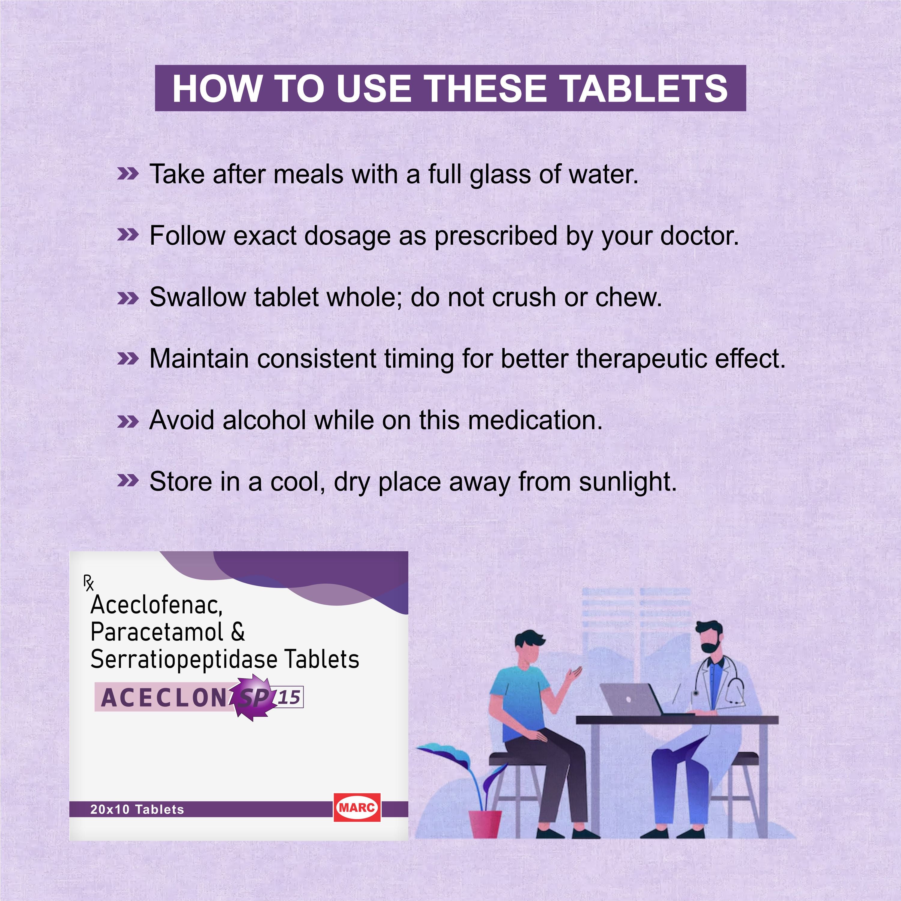 Marc Aceclon SP 15 Tablets – Triple Action Relief for Pain, Swelling & Inflammation
