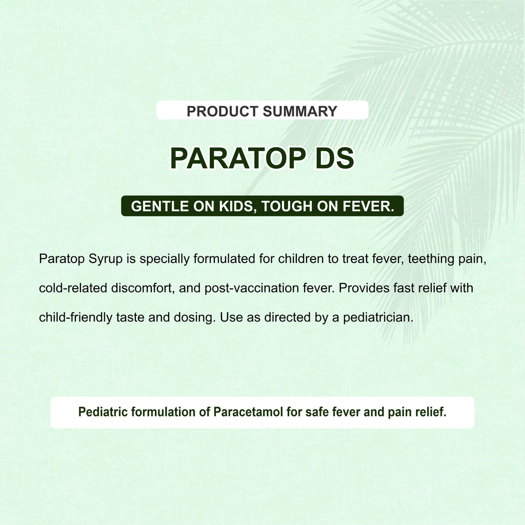 Paratop DS Suspension 250mg/5ml – Gentle & Effective Fever & Pain Relief for Children (Pack of 5)