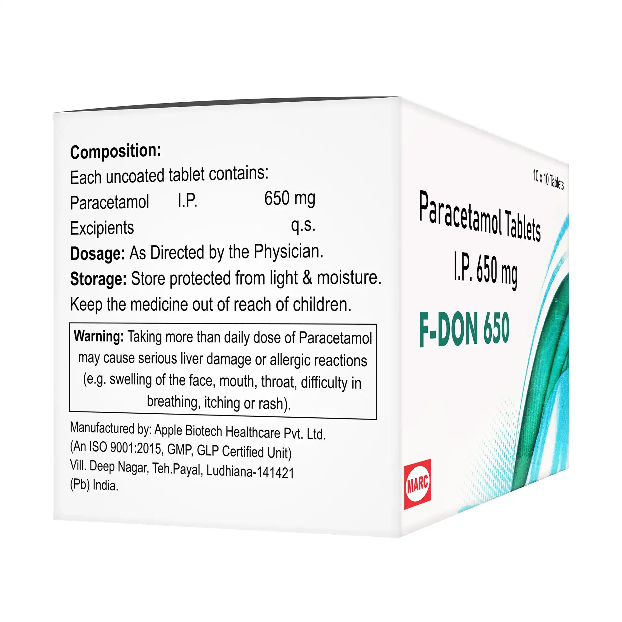 F-Don 650 Paracetamol 650mg Tablet – High Fever & Moderate Body Pain Relief for Adults
