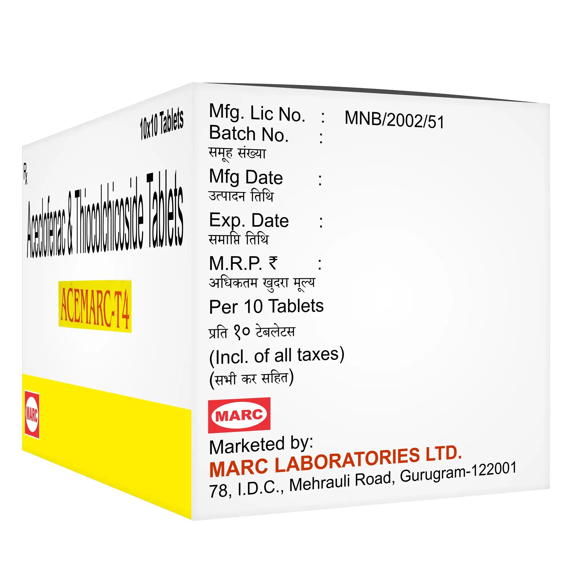 Acemarc T4 Aceclofenac & Thiocolchicoside Tablet – Joint Pain, Back Pain & Muscle Spasm