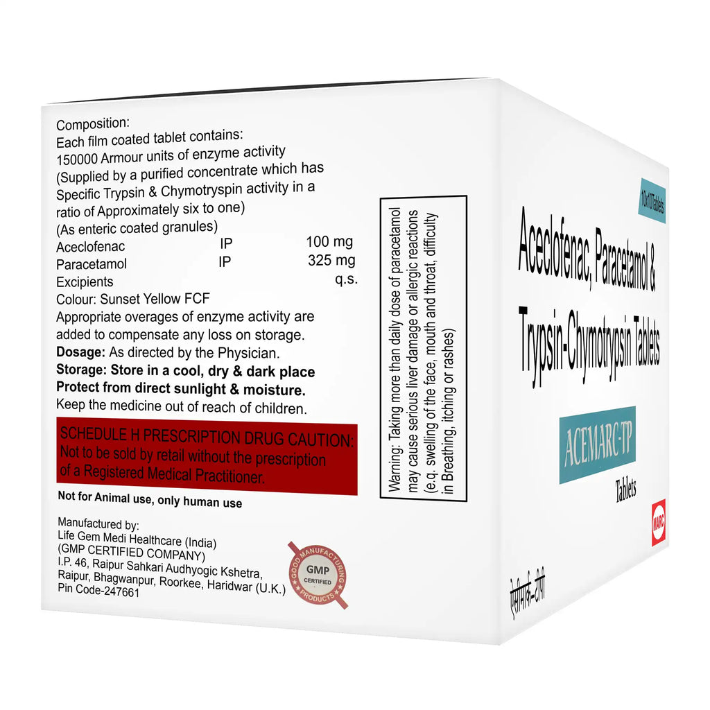 Acemarc TP Aceclofenac, Paracetamol & Thiocolchicoside Tablet – Pain, Spasm & Fever Relief