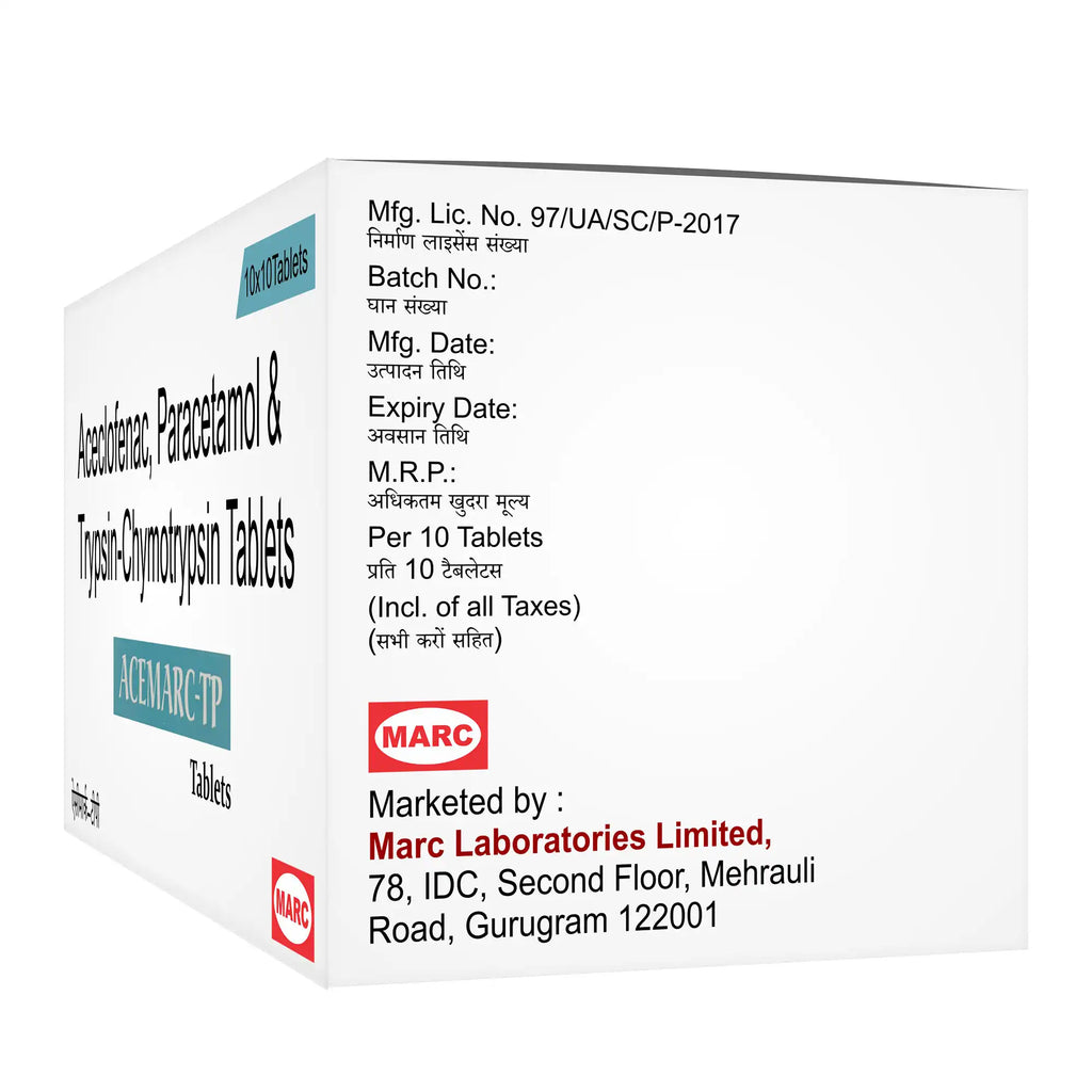 Acemarc TP Aceclofenac, Paracetamol & Thiocolchicoside Tablet – Pain, Spasm & Fever Relief