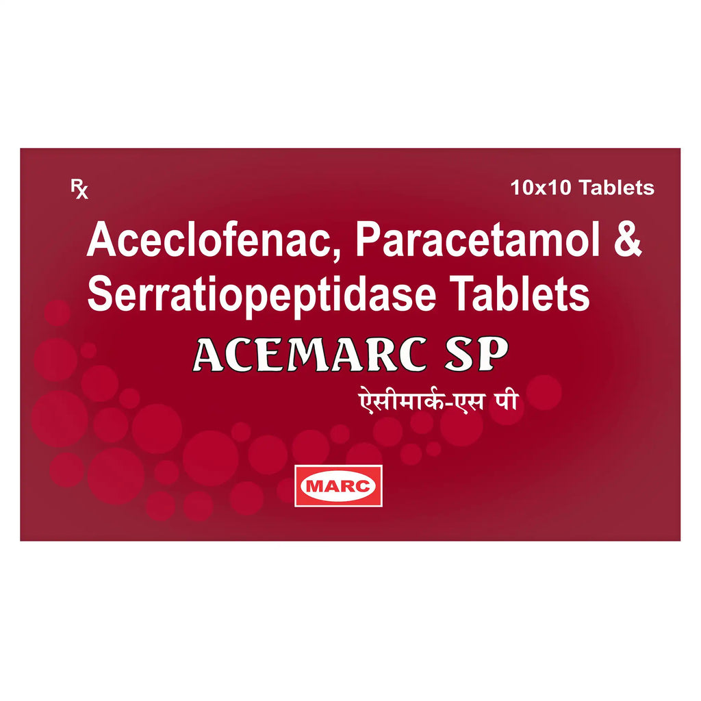 Acemarc SP Aceclofenac, Paracetamol & Serratiopeptidase Tablet – Pain, Fever & Swelling Relief