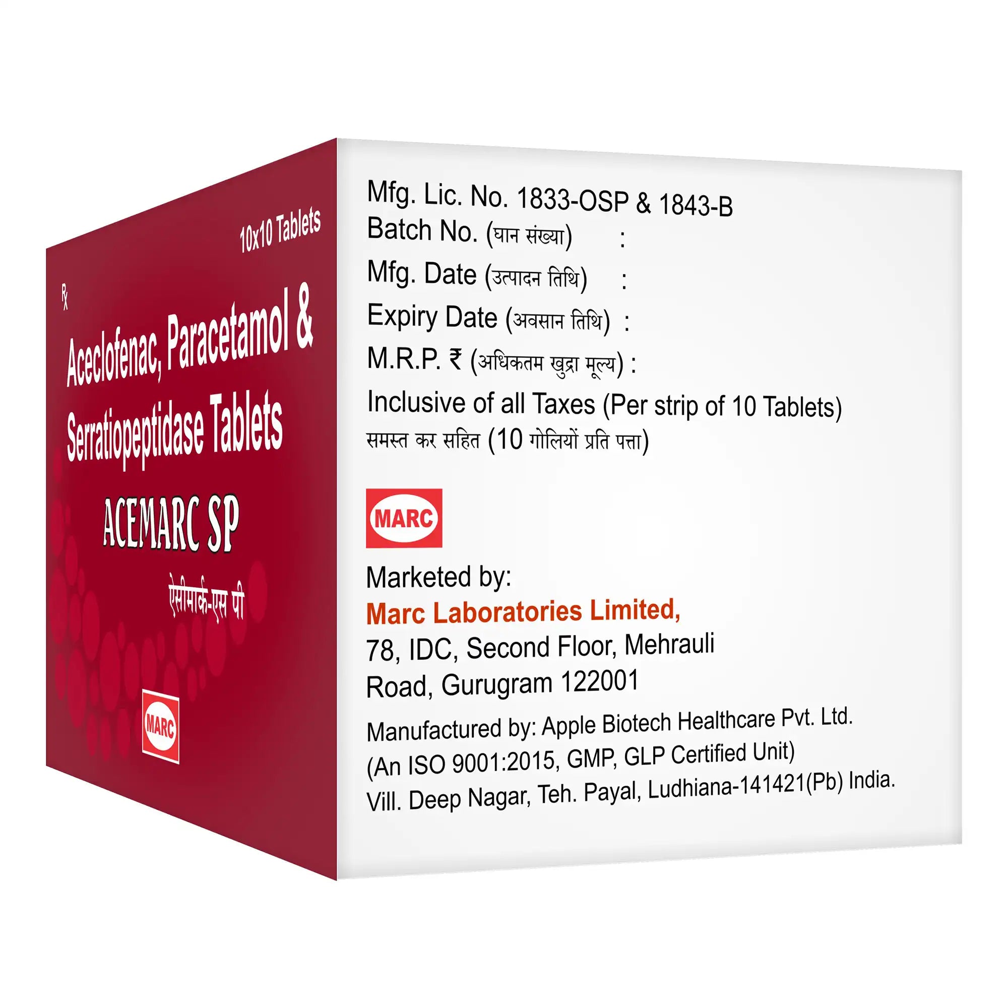 Acemarc SP Aceclofenac, Paracetamol & Serratiopeptidase Tablet – Pain, Fever & Swelling Relief