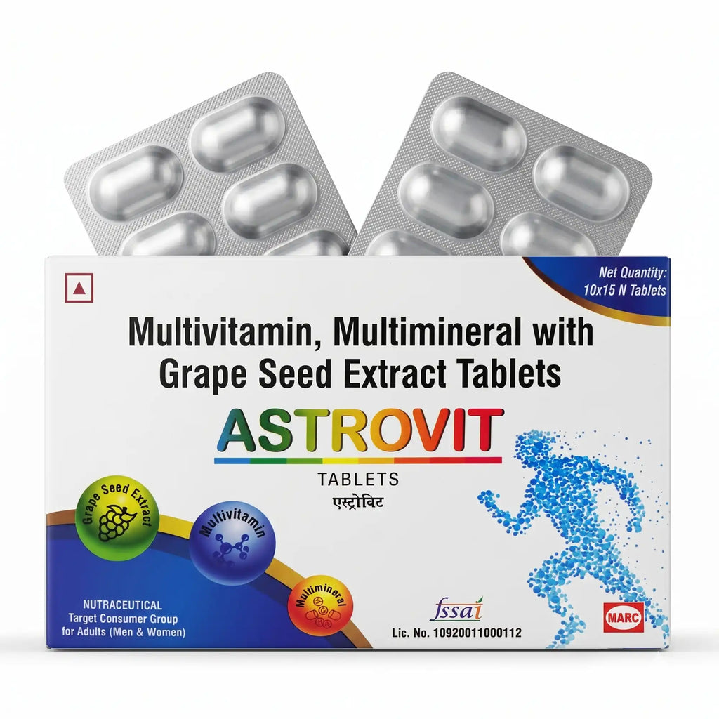 Astrovit Tablet-An advanced daily nutritional supplement enriched with essential vitamins, minerals, and grape seed extract to support immunity, energy, antioxidant protection, overall wellness, and healthy aging.