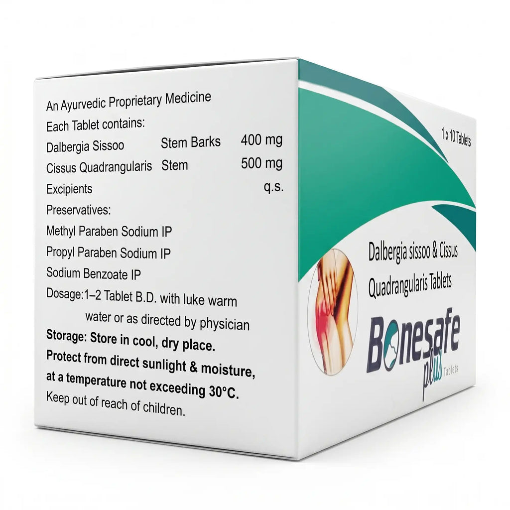 Bonesafe plus -An Ayurvedic herbal formulation designed to support bone strength, joint health, fracture recovery, connective tissue wellness, mobility, flexibility, and overall musculoskeletal health naturally.