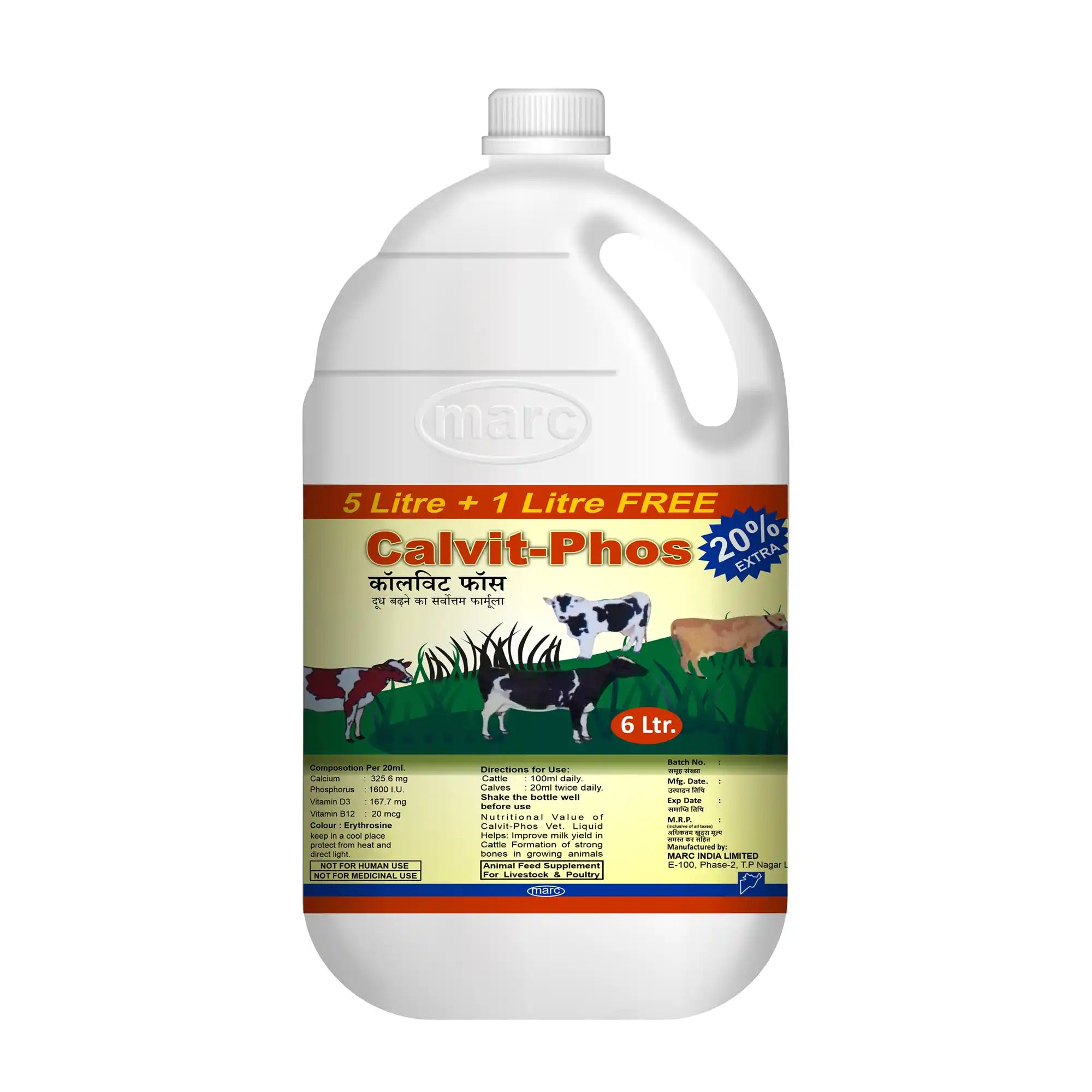 Calvit Phos Calcium & Phosphorus Supplement 6 Litre – Bone Health & Milk Production in Dairy Livestock