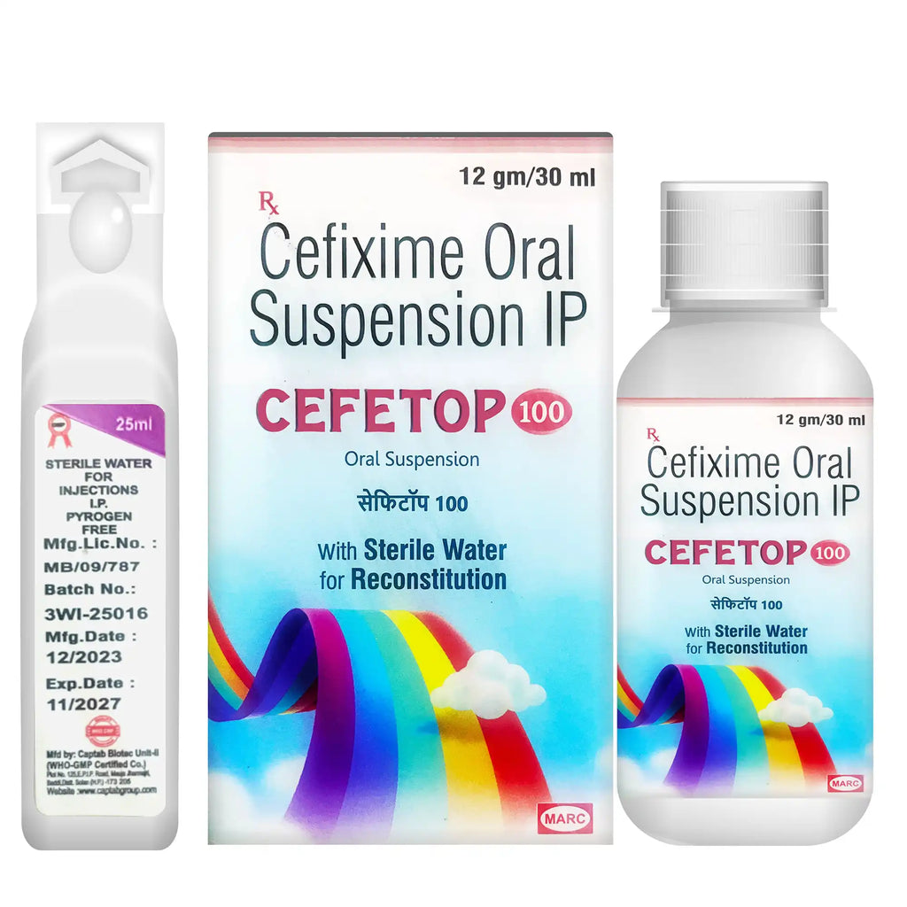 Ceftop 100-Cefixime Oral Suspension: An antibiotic medicine that helps treat bacterial infections of the respiratory tract, ear, throat, lungs and urinary tract,