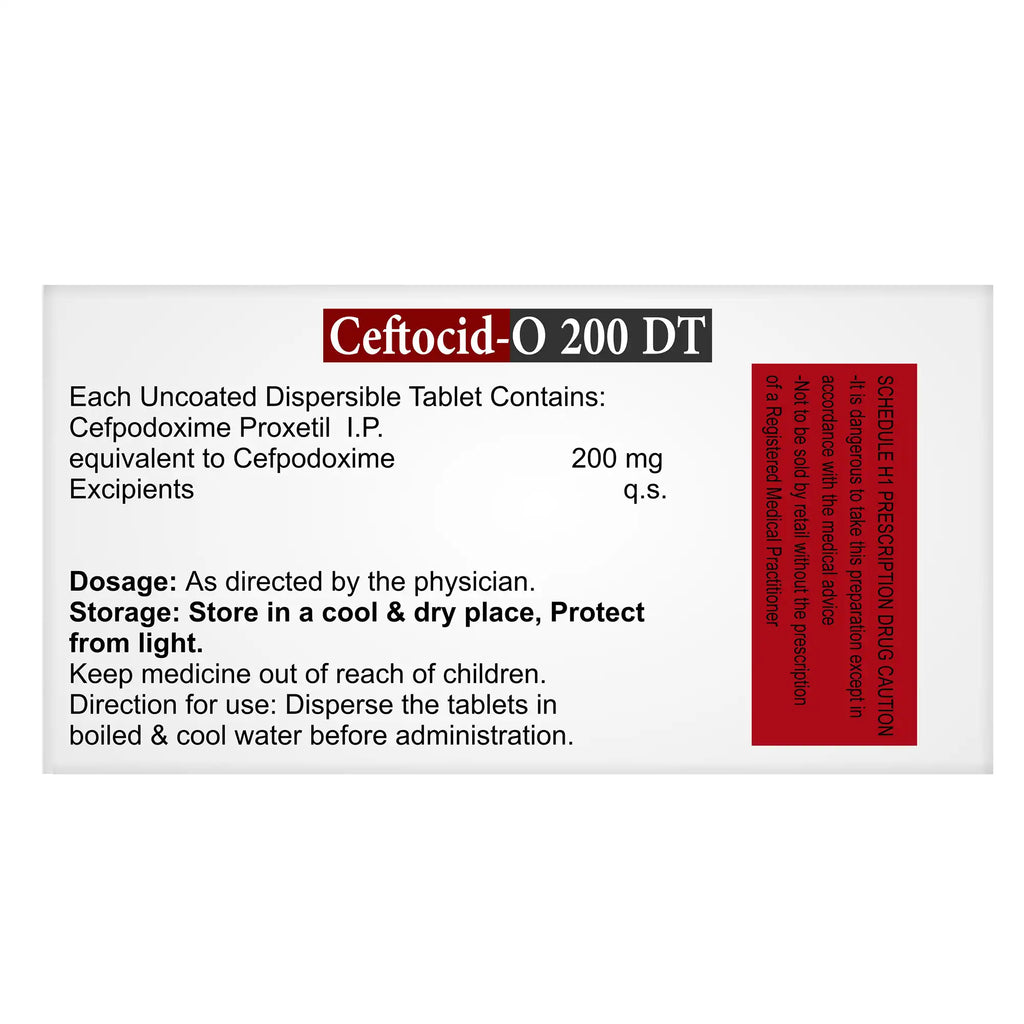 Ceftocid-O 200 DT Cefpodoxime & Ofloxacin Dispersible Tablet – UTI, Throat & Lung Infection Treatment