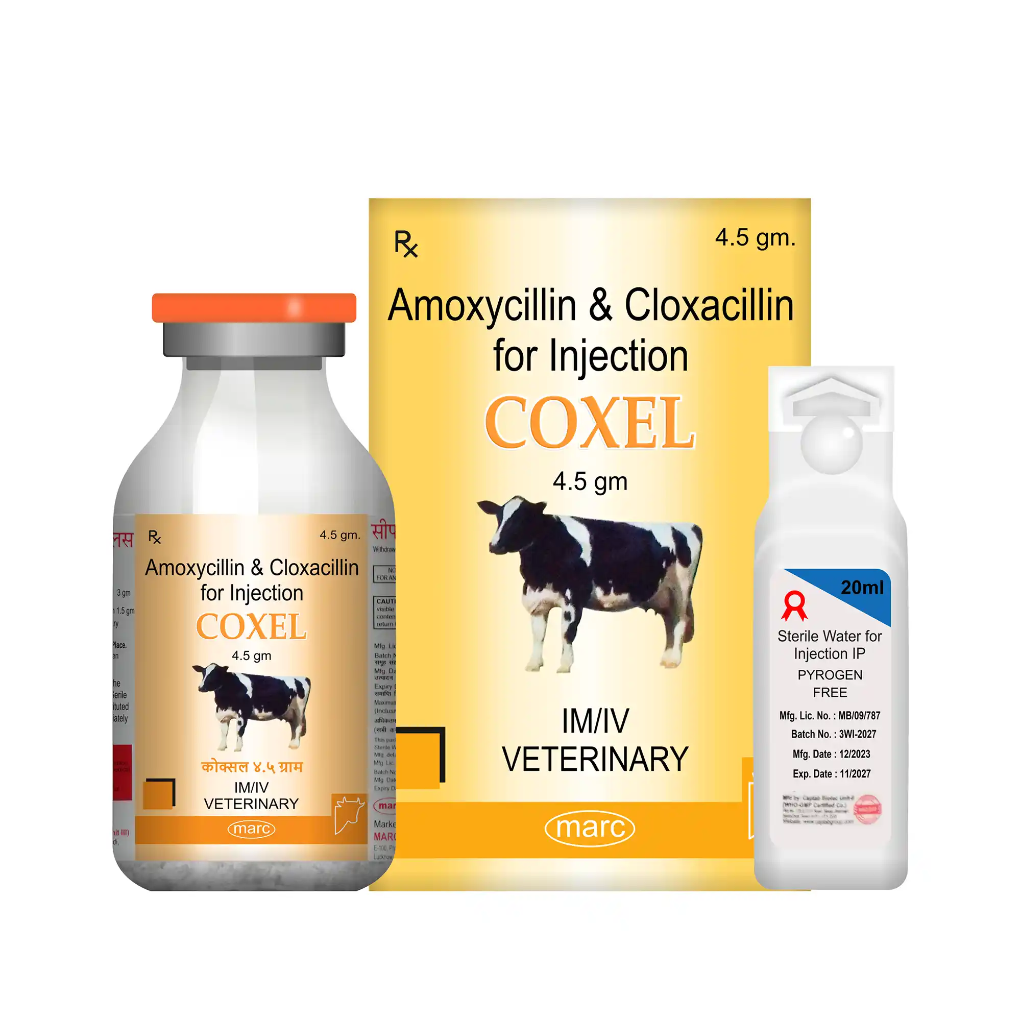 Coxel Amoxycillin & Cloxacillin Veterinary Injection 4.5gm – High-Dose Antibiotic for Heavy Cattle & Severe Infections
