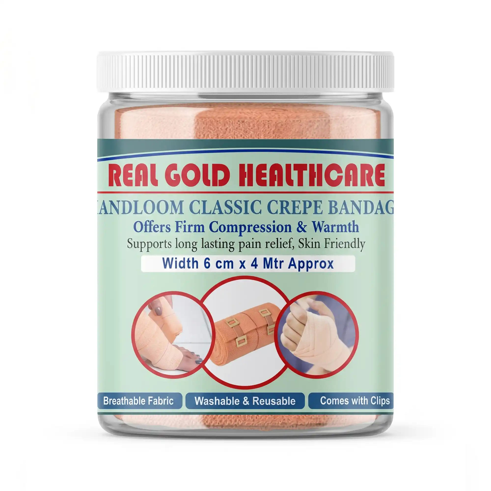 Handloom Classic Crepe Bandage – Cotton Compression Wrap for Wrist, Hand & Ankle