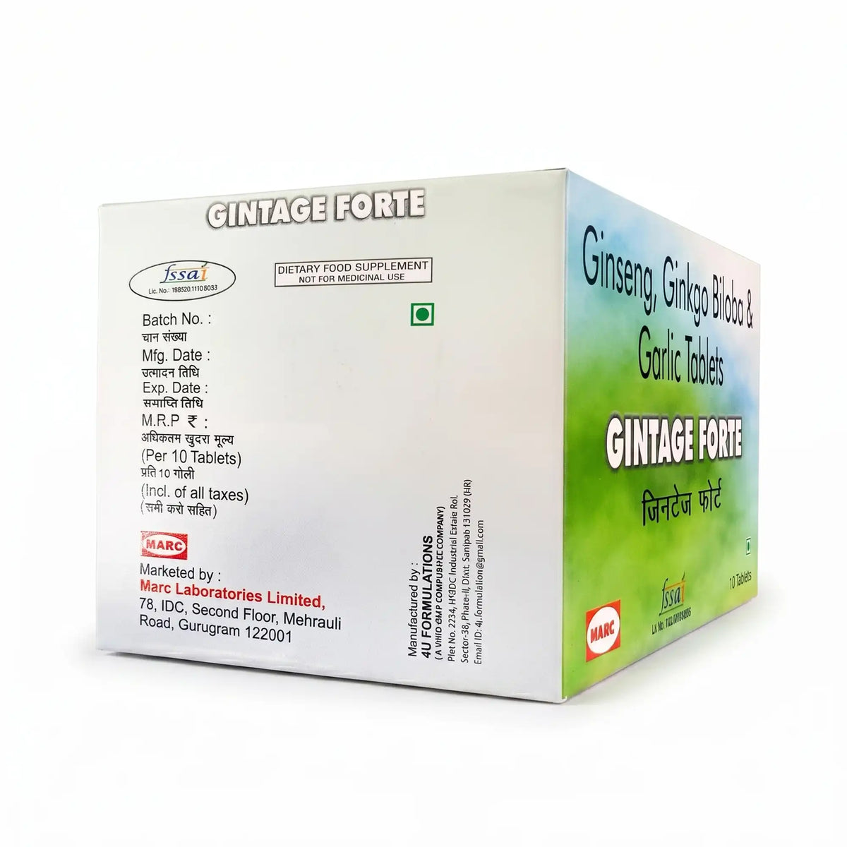 Gintage Forte-A herbal nutritional supplement formulated with Ginseng, Ginkgo Biloba, and Garlic to support cognitive function, heart health, circulation, immunity, energy, antioxidant protection, and overall wellness.