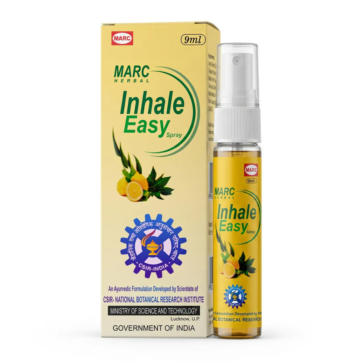 Inhale Easy Spray 9ml – A refreshing herbal inhalation spray with Lemon Oil, Eucalyptus Oil, and Camphor Oil, formulated to provide a cooling aromatic experience, support nasal freshness, respiratory comfort, and everyday wellness.
