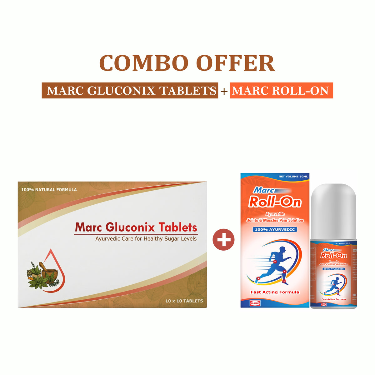 MARC Gluconix Tablets for Diabetes Support & Roll On Oil for Pain Relief