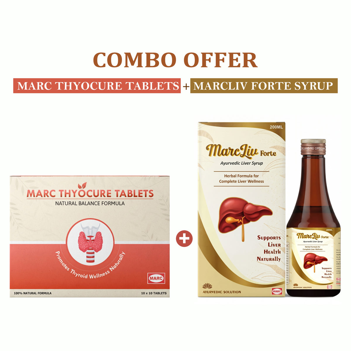 MARC Thyocure Thyroid Support Tablets and Liv Forte Liver Care Syrup