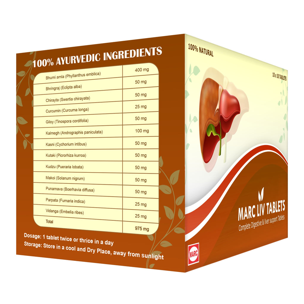Marc Liv Ayurvedic Liver Support Tablets (100 Tabs) – Natural Digestive Care Formula for Liver Wellness & Daily Health Support