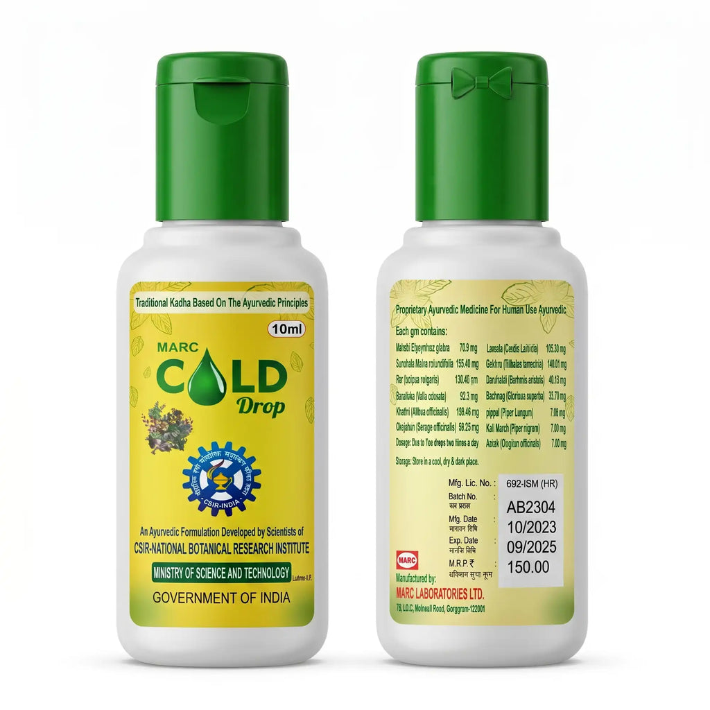 Marc Cold Drops – Herbal Respiratory Support Drops with Glycyrrhiza glabra, Malva rotundifolia, Ziziphus vulgaris, Viola odorata, Althaea officinalis, Borago officinalis, Cordia latifolia, Tribulus, Berberis, Piper longum & Zingiber officinale