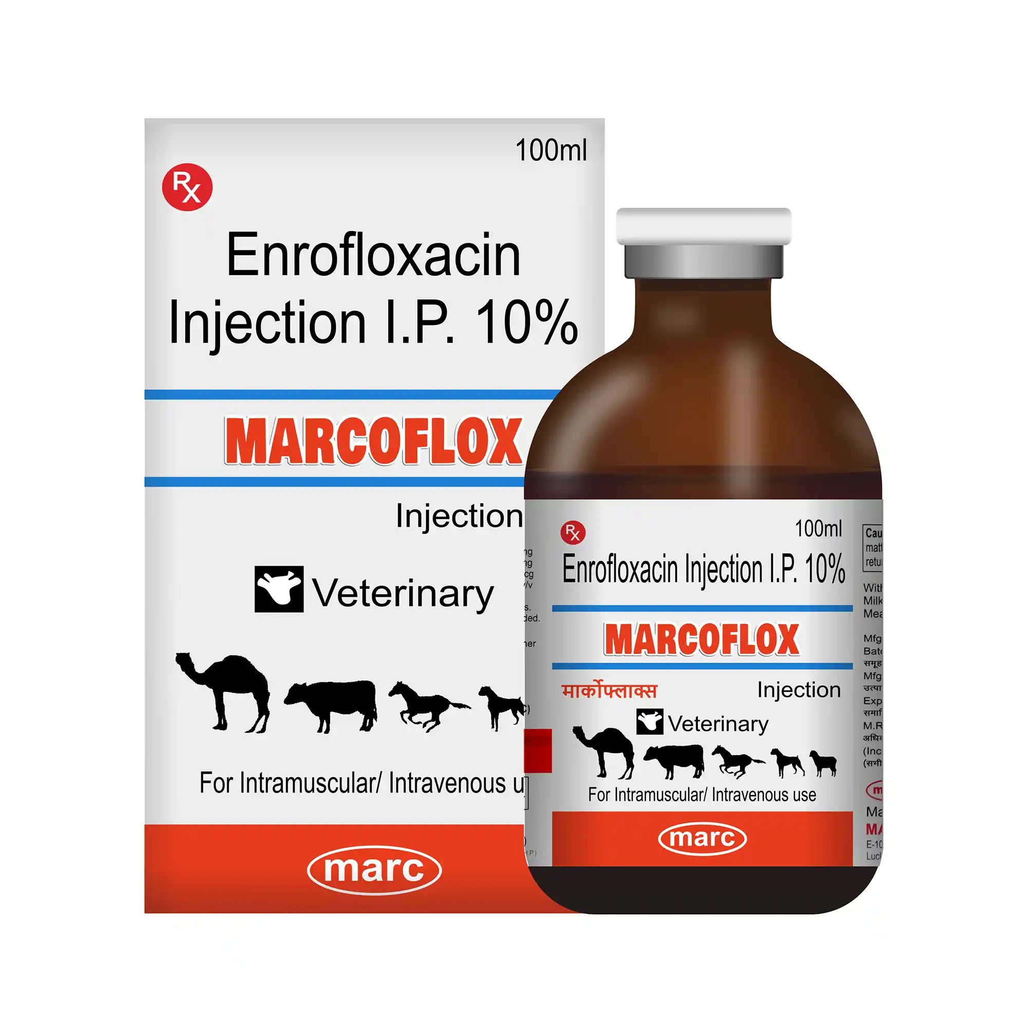 Marcoflox Veterinary Enrofloxacin Injection 100ml – Fluoroquinolone Antibiotic for Livestock