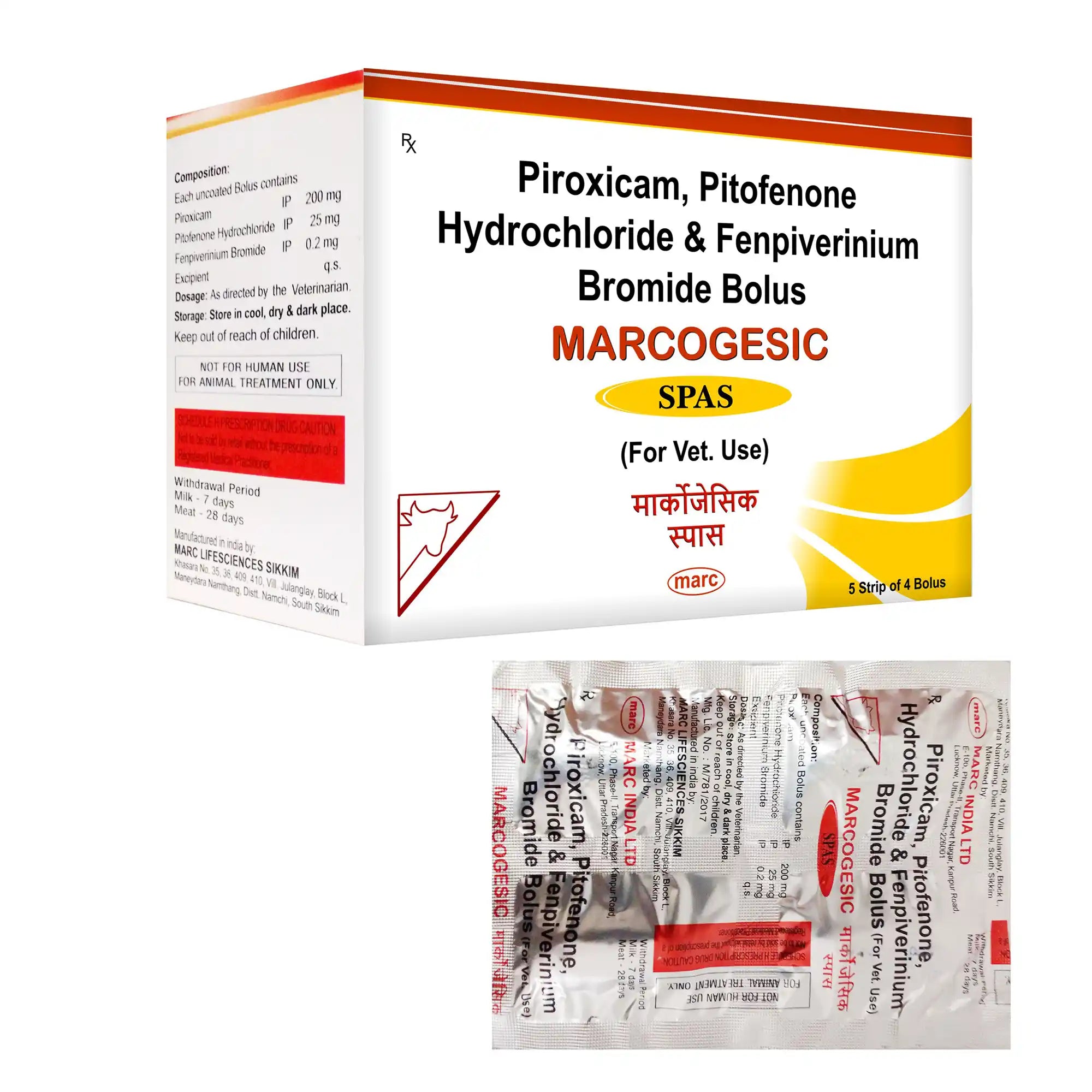 Marcogesic Spas Veterinary Analgesic & Antispasmodic Bolus 5x4 – Colic & Pain Relief for Livestock