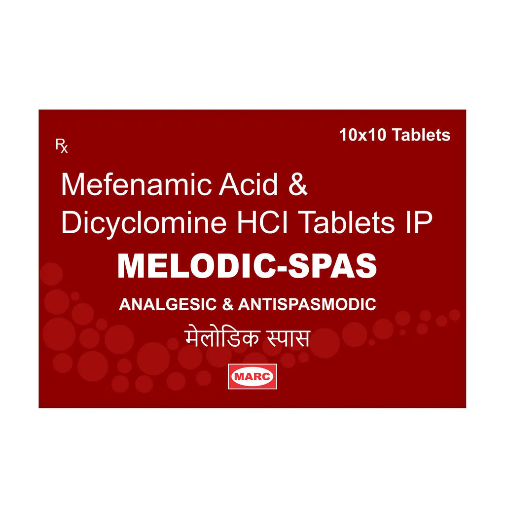 Melodic Spas Mefenamic Acid & Dicyclomine Tablet – Menstrual Pain & Abdominal Spasm Relief