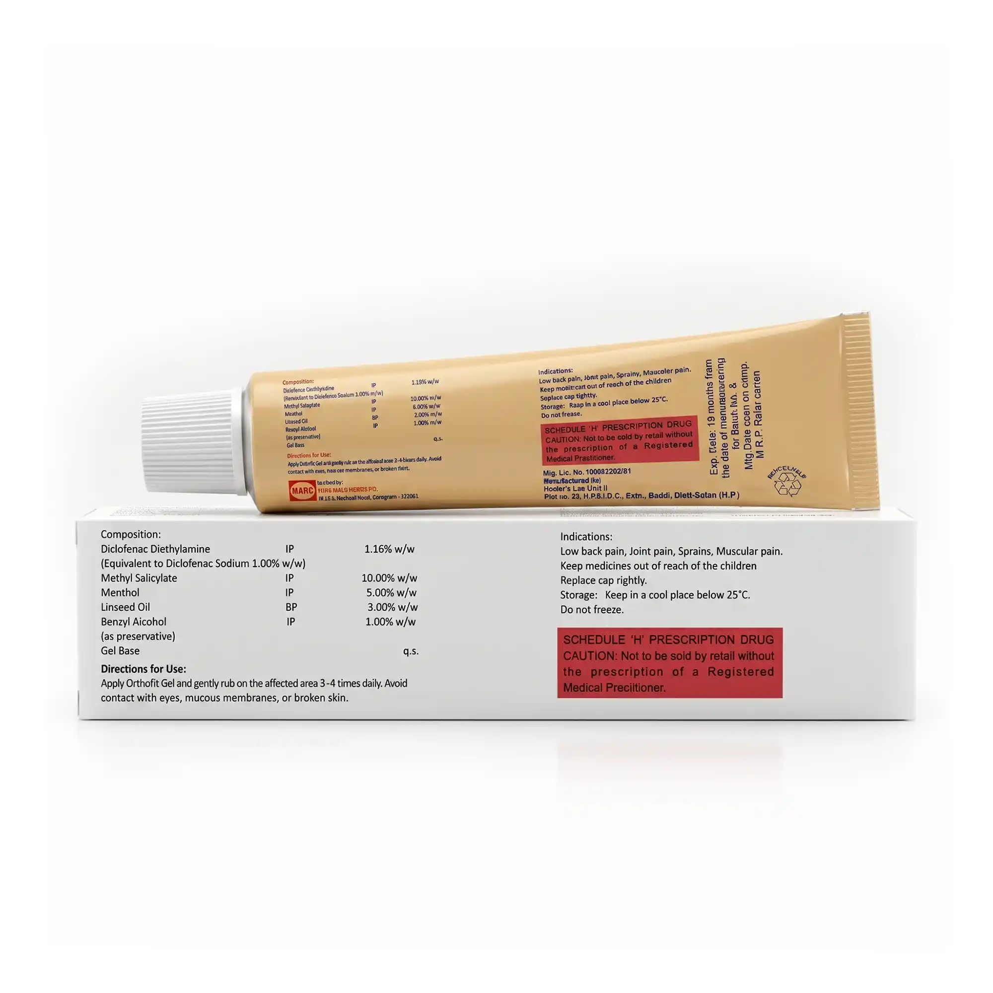 Orthofit Gel – A topical pain relief gel containing Diclofenac, Methyl Salicylate, Menthol, and Linseed Oil, formulated to support temporary relief from muscle and joint discomfort with a soothing cooling sensation.