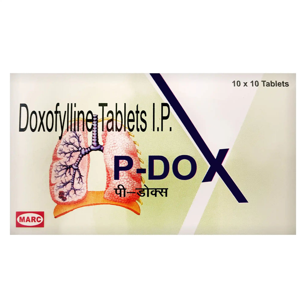 P-Dox- Doxofylline 400mg tablet: Helps to treat respiratory conditions like bronchial asthma, chronic obstructive pulmonary disease (COPD), and chronic bronchitis.