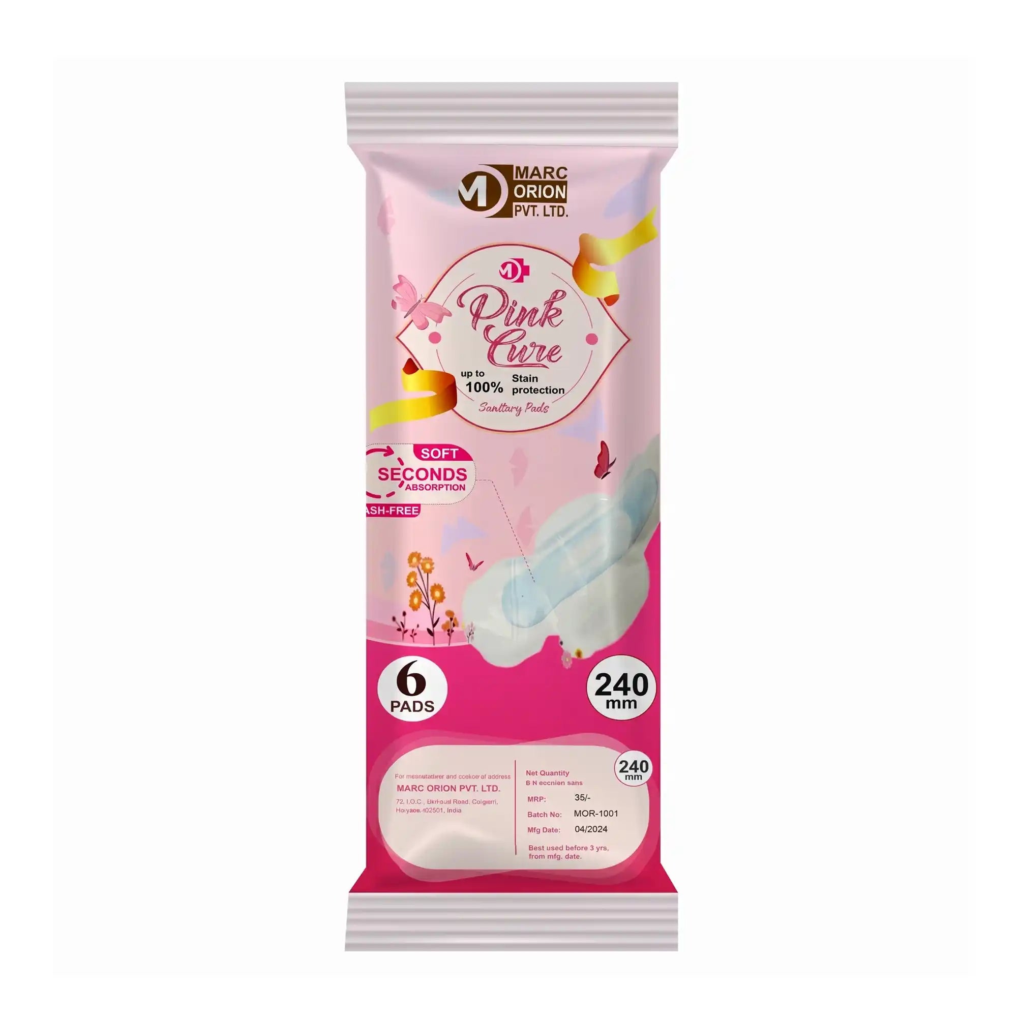 Pink Cure Sanitary Pads 240mm – Soft Cotton Pads for Regular Flow & All-Day Comfort