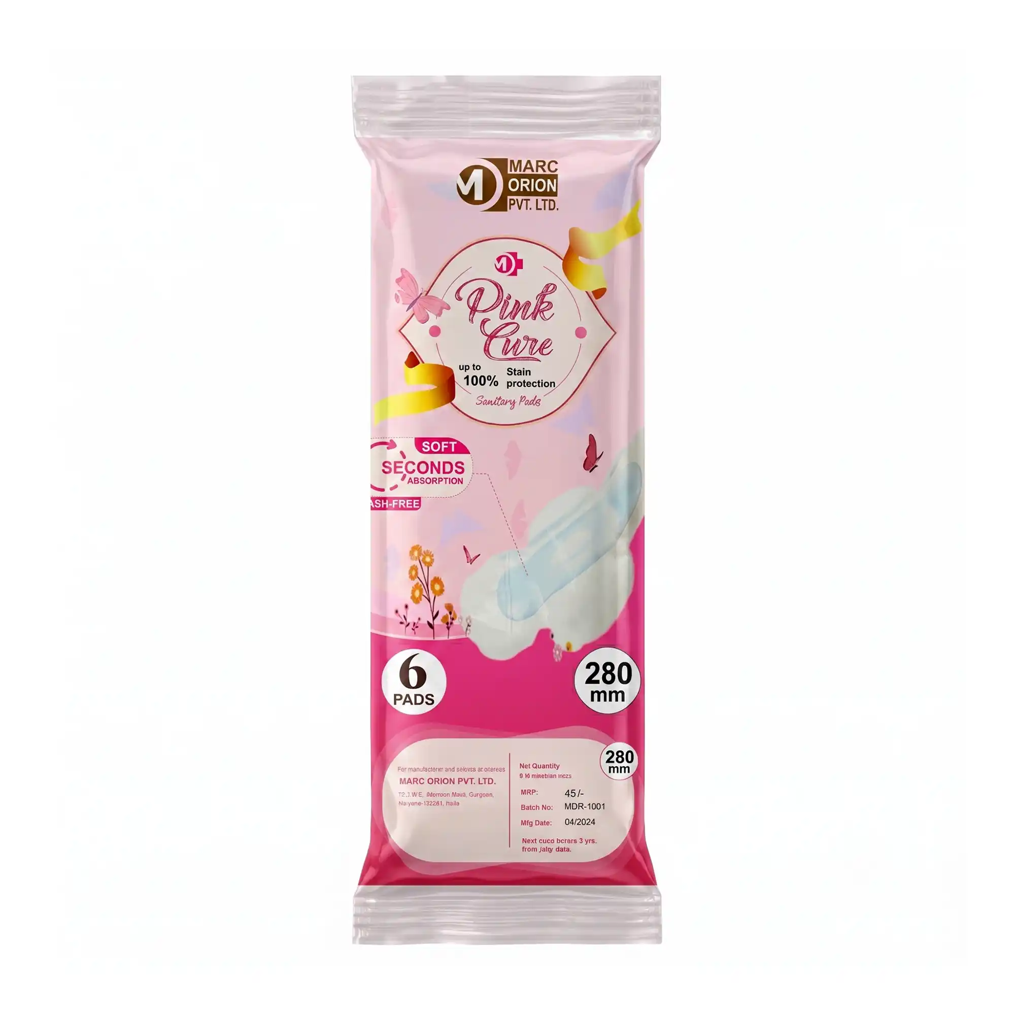 Pink Cure Sanitary Pads 280mm – Extra Length Pads for Heavy Flow & Overnight Protection