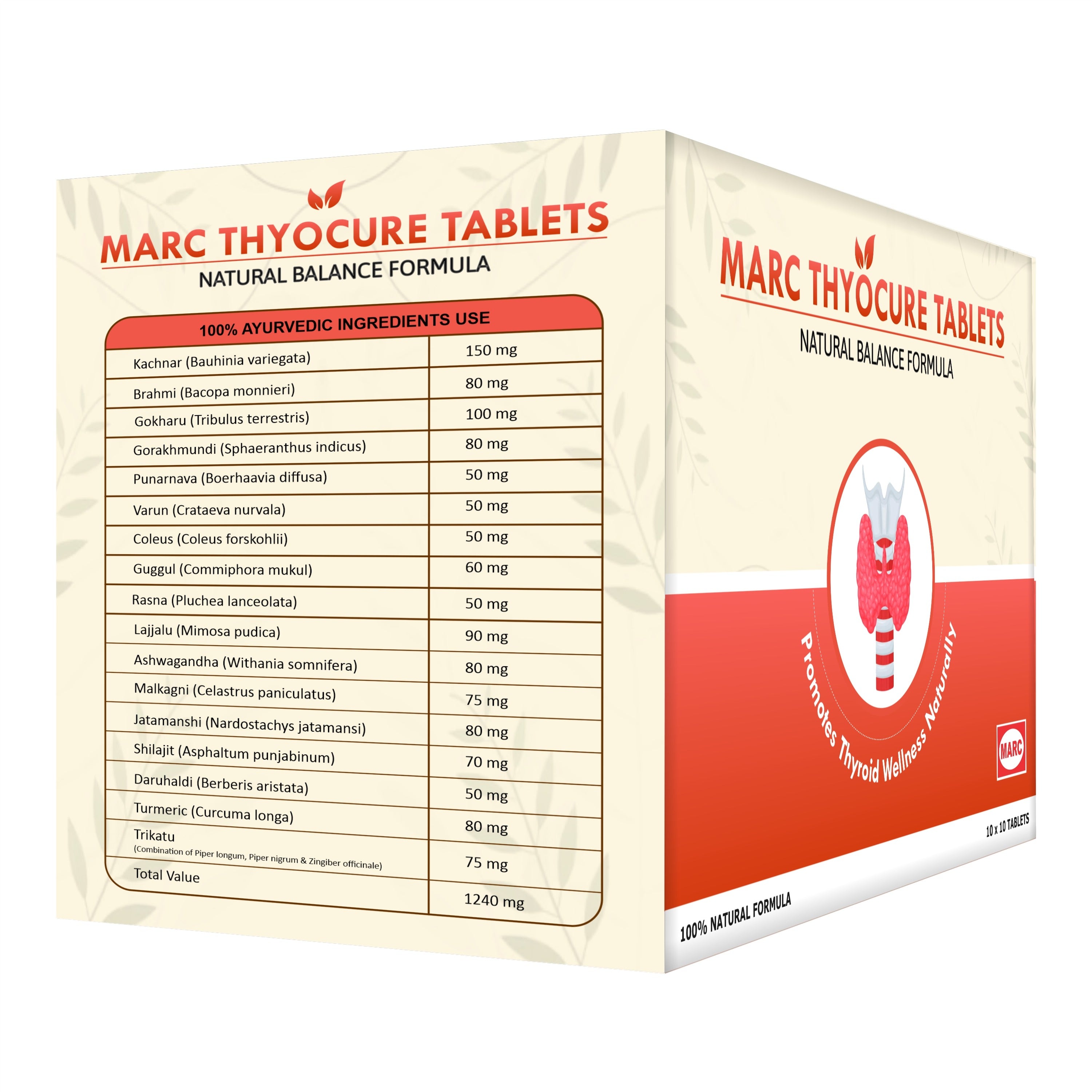 Marc Thyocure Tablets (100 Tabs) – Ayurvedic Thyroid Support Formula for Hormonal Balance & Daily Wellness